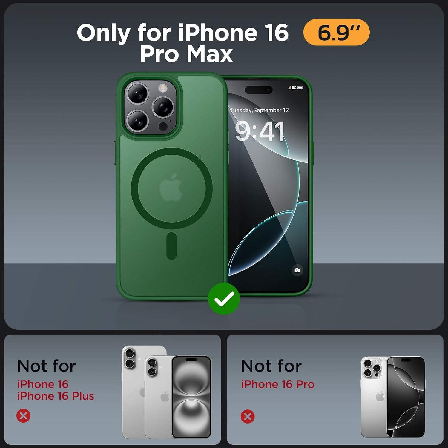image:imageMiracase for iPhone 16 Pro Matte Series Case Magnetic OrangeDark Green