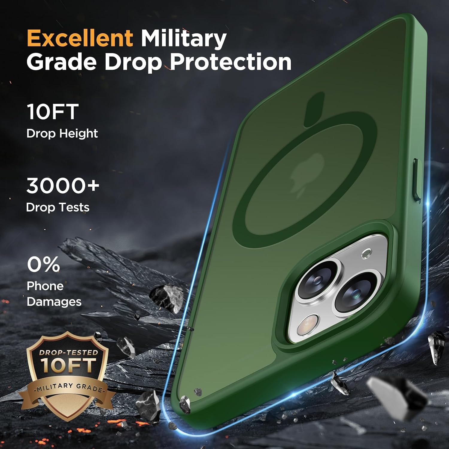 image:imageMiracase for iPhone 16 Pro Matte Series Case Magnetic OrangeDark Green
