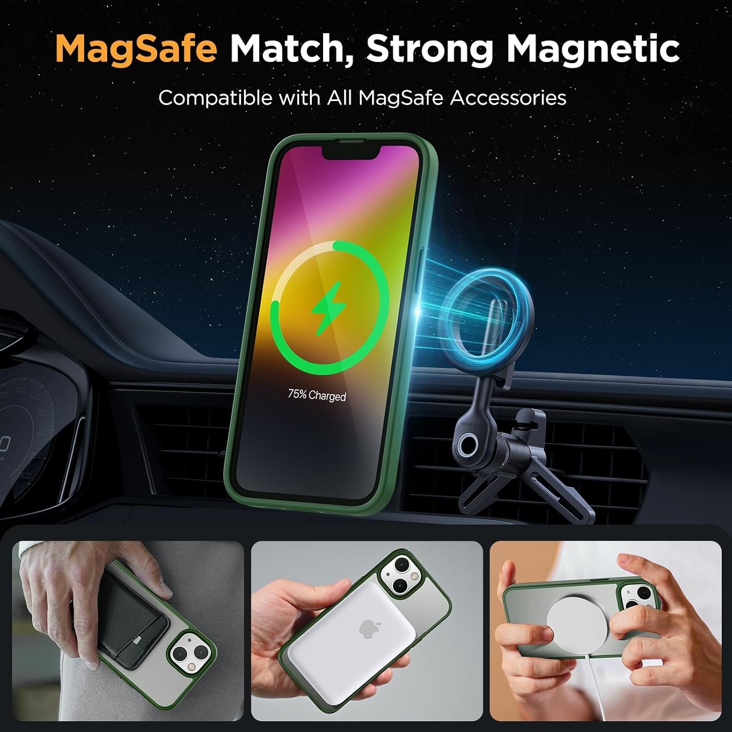 image:imageMiracase for iPhone 16 Pro Matte Series Case Magnetic OrangeDark Green