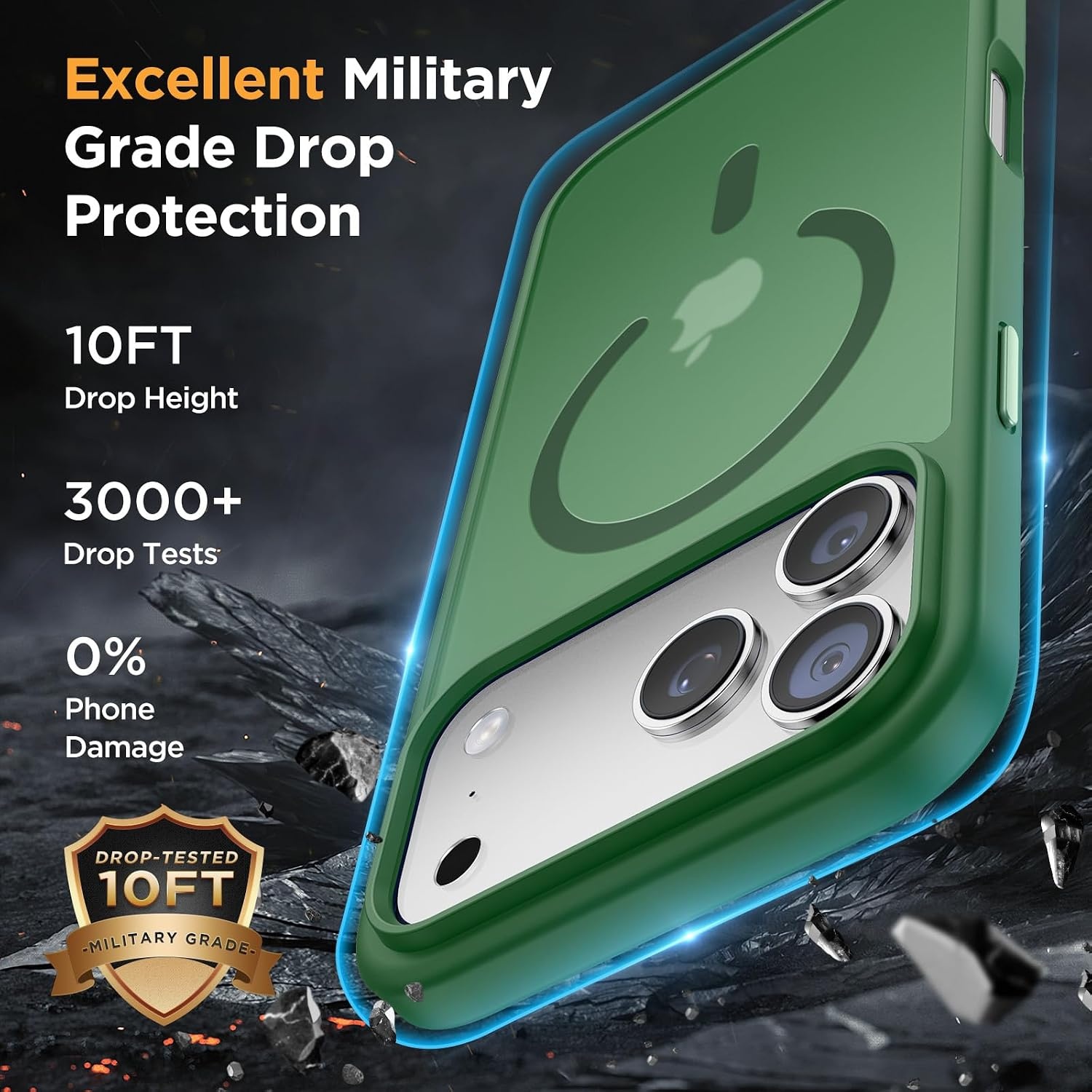 image:imageMiracase for iPhone 16 Pro Matte Series Case Magnetic OrangeDark Green