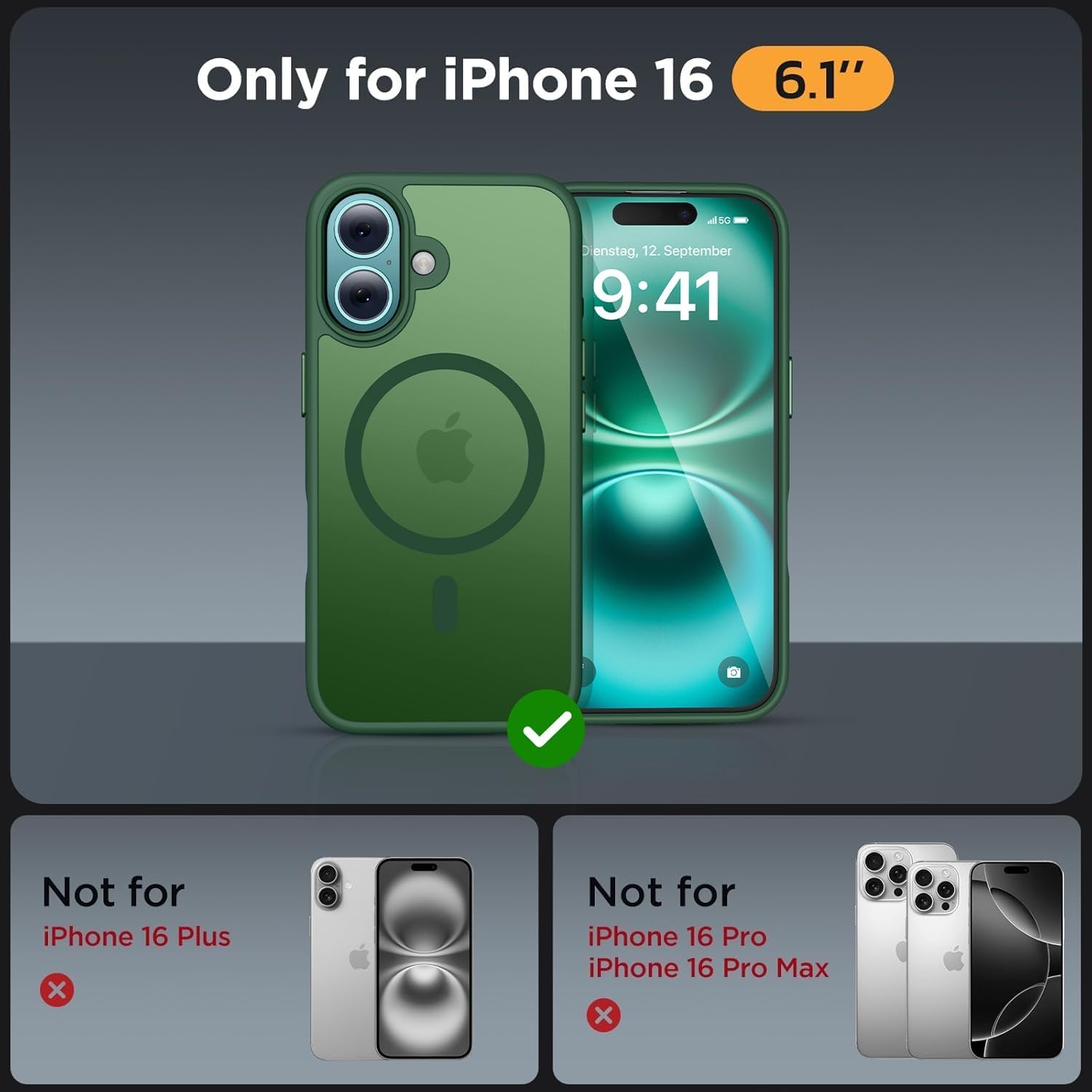 image:imageMiracase for iPhone 16 Pro Matte Series Case Magnetic OrangeDark Green