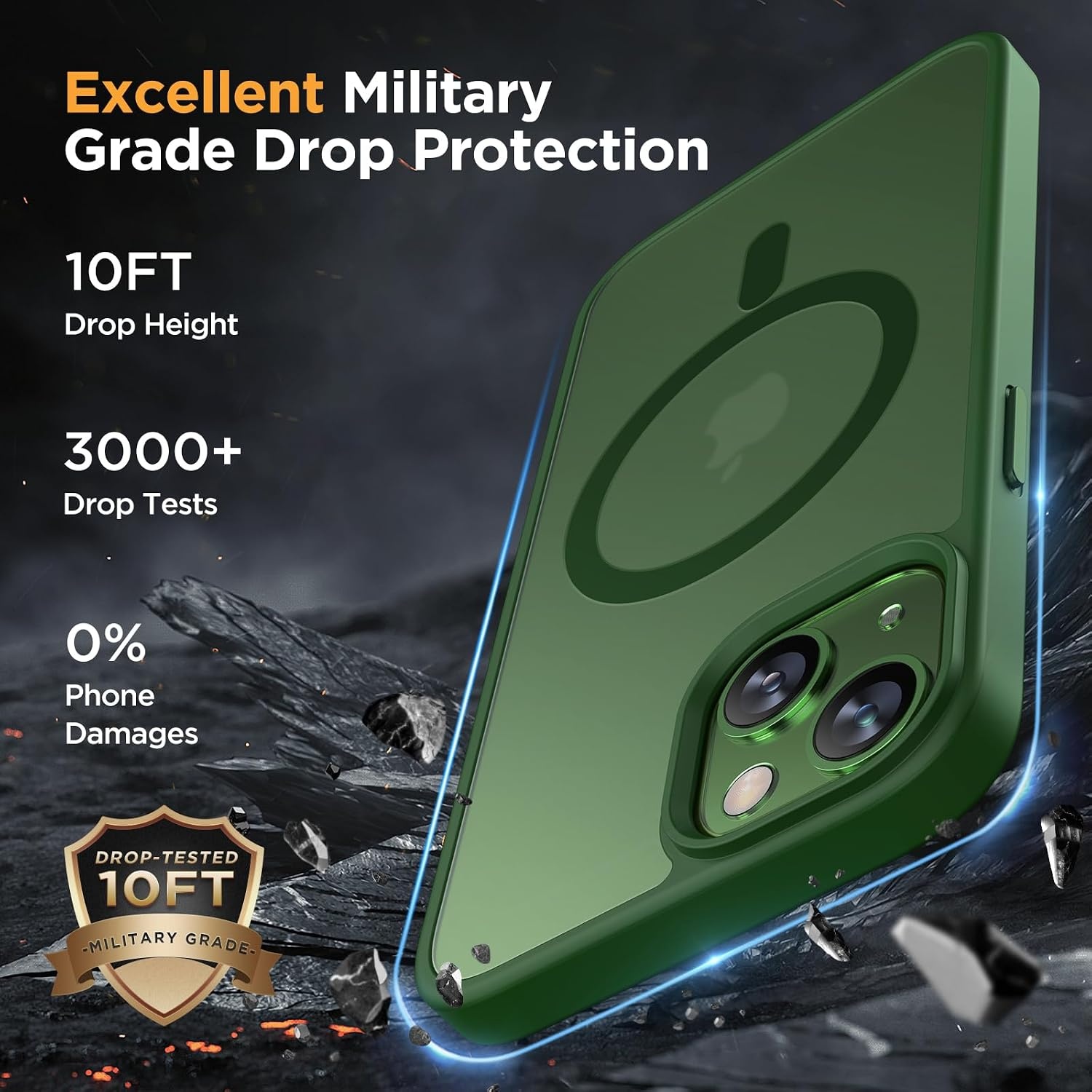 image:imageMiracase for iPhone 16 Pro Matte Series Case Magnetic OrangeDark Green