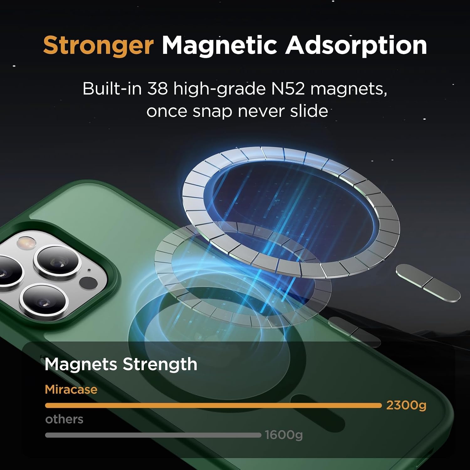 image:imageMiracase for iPhone 16 Pro Matte Series Case Magnetic OrangeDark Green