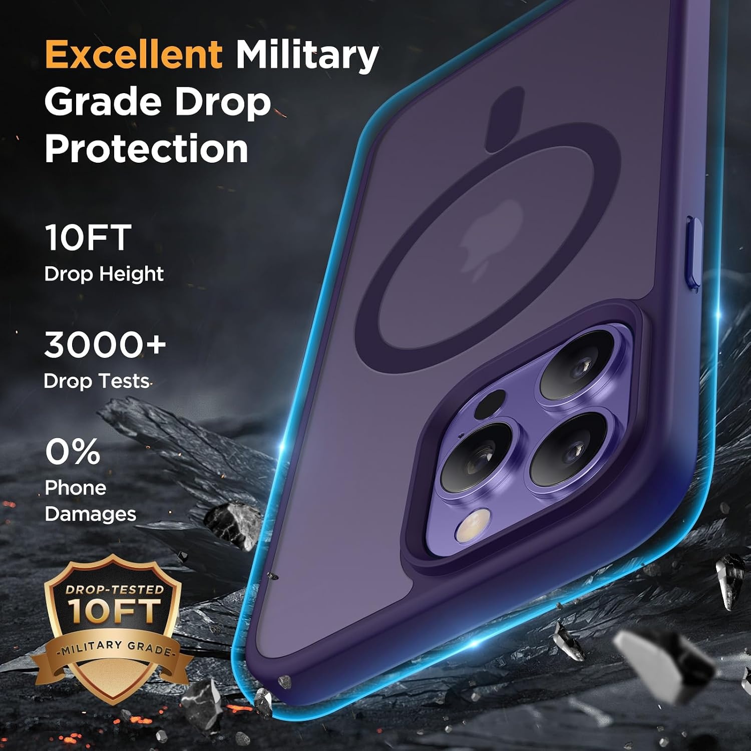 image:imageMiracase for iPhone 16 Pro Matte Series Case Magnetic OrangeDark Purple