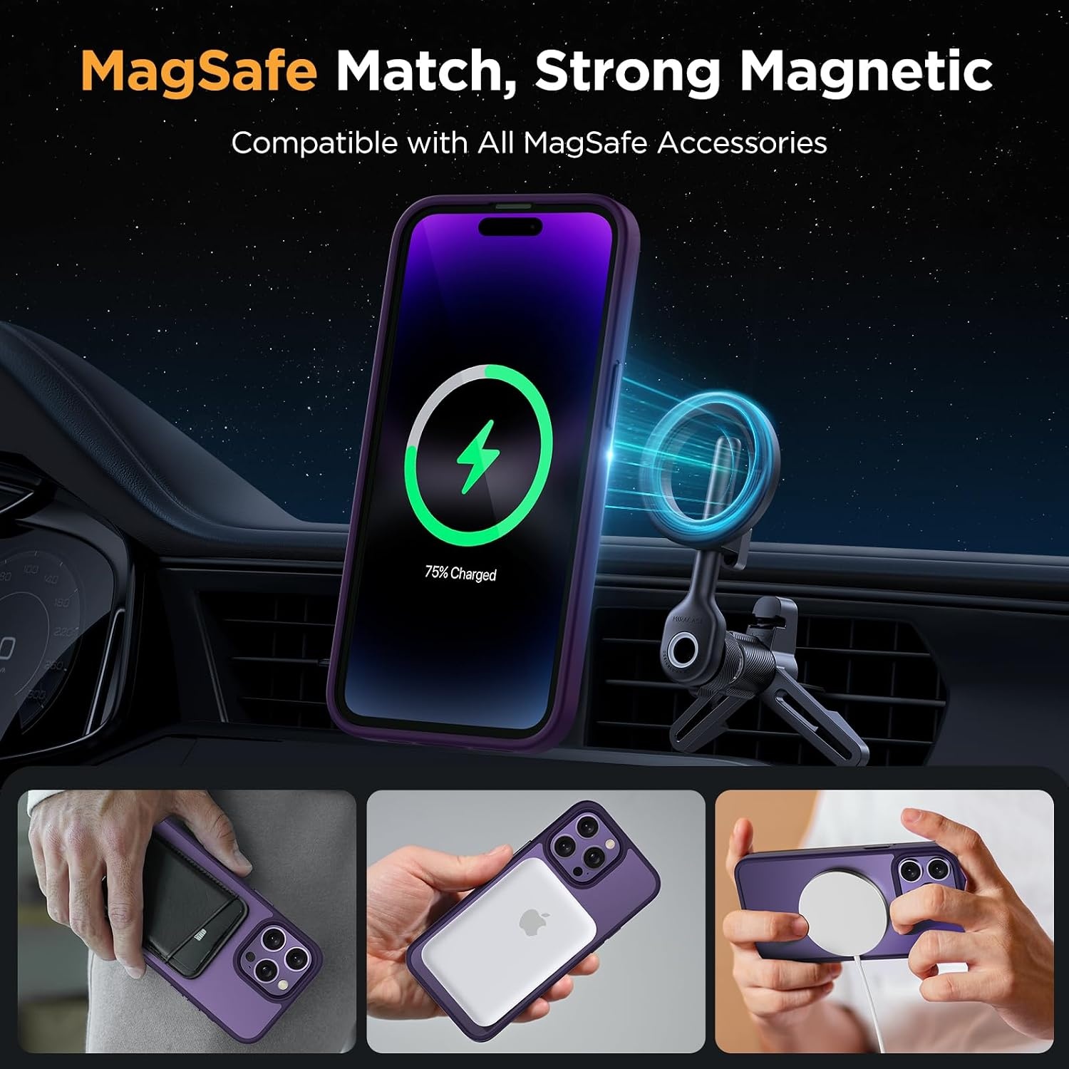 image:imageMiracase for iPhone 16 Pro Matte Series Case Magnetic OrangeDark Purple
