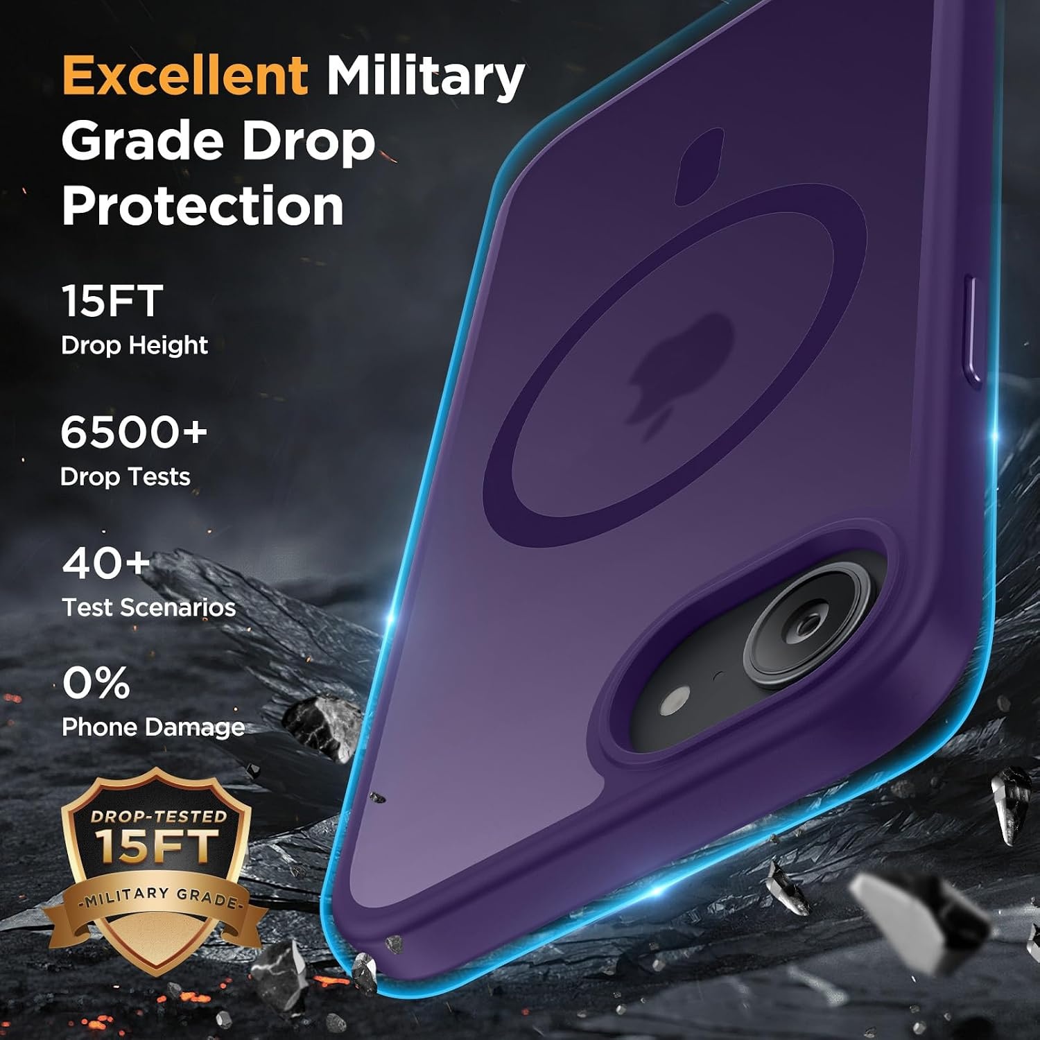 image:imageMiracase for iPhone 16 Pro Matte Series Case Magnetic OrangeDark Purple