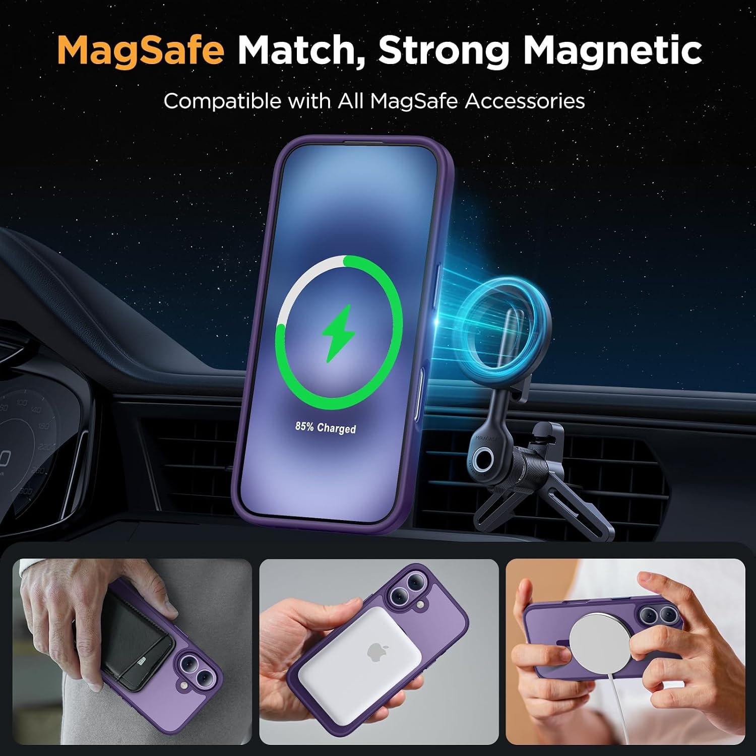 image:imageMiracase for iPhone 16 Pro Matte Series Case Magnetic OrangeDark Purple