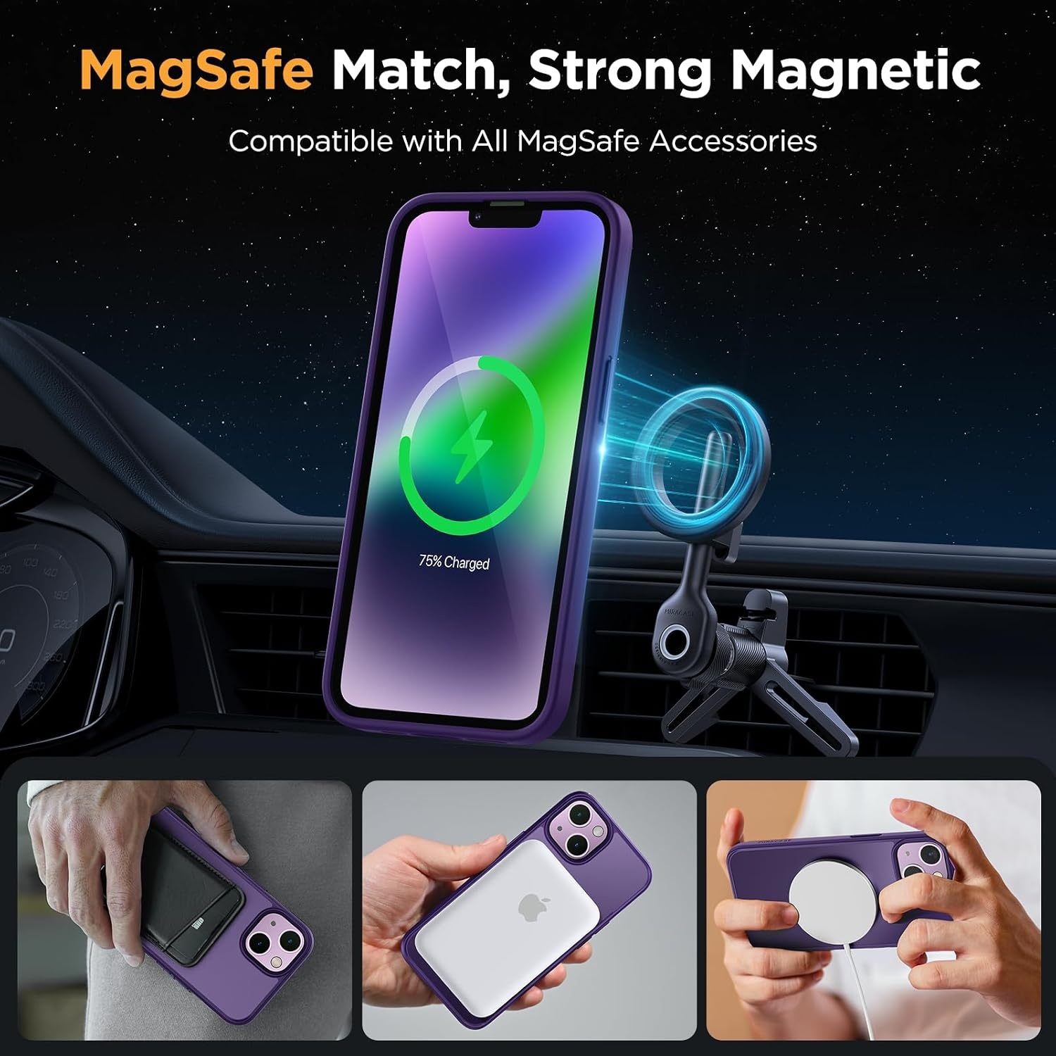 image:imageMiracase for iPhone 16 Pro Matte Series Case Magnetic OrangeDark Purple