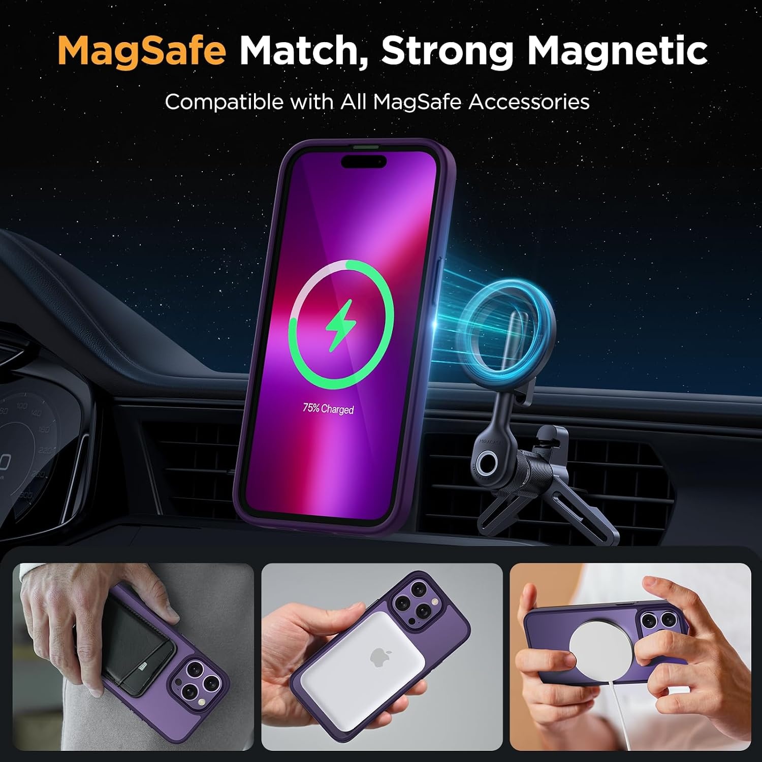 image:imageMiracase for iPhone 16 Pro Matte Series Case Magnetic OrangeDark Purple