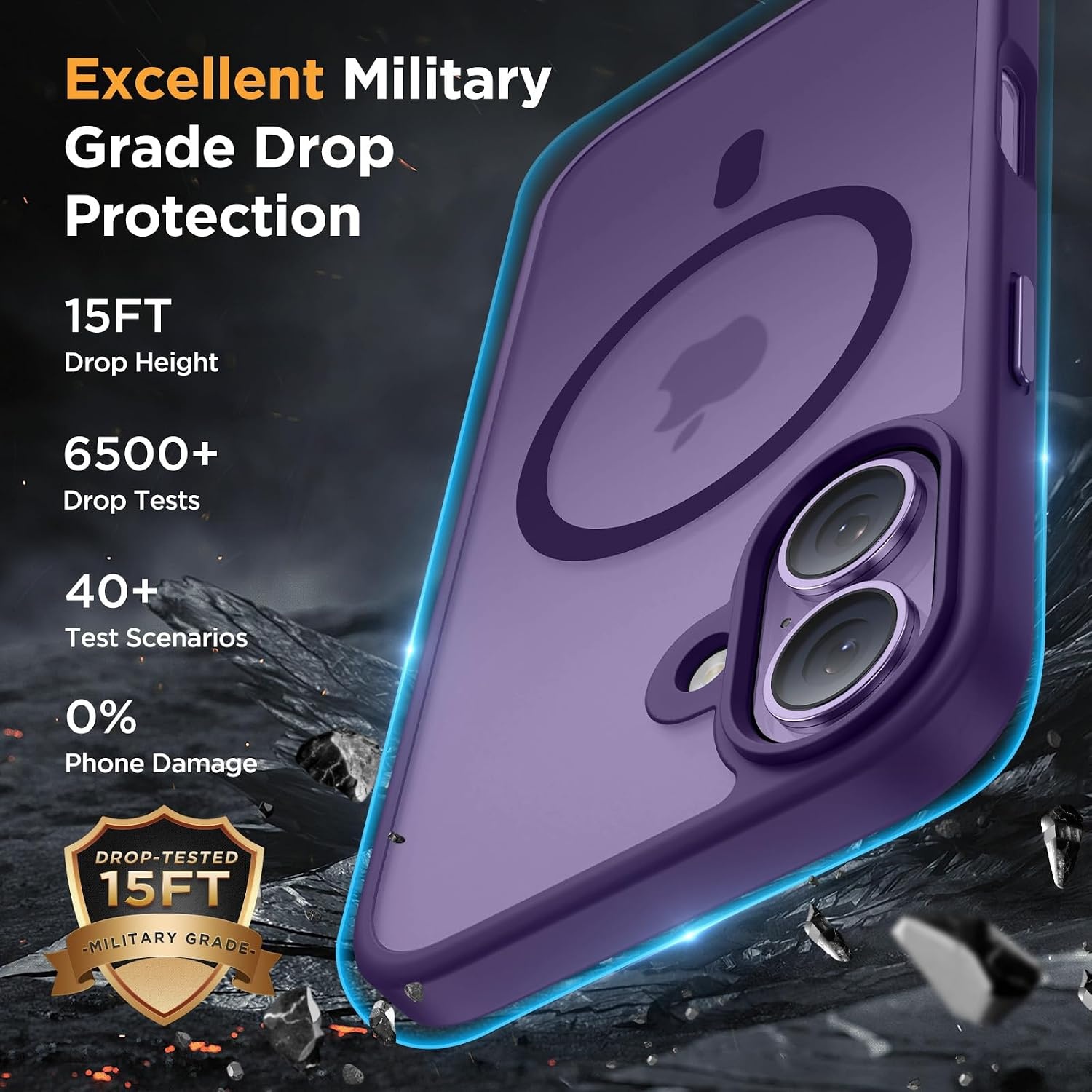 image:imageMiracase for iPhone 16 Pro Matte Series Case Magnetic OrangeDark Purple