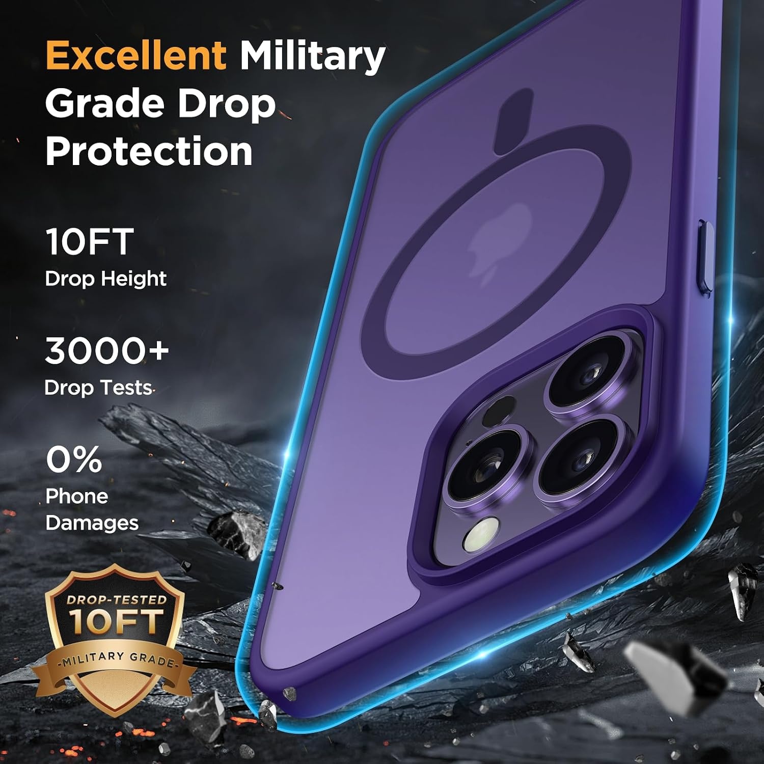 image:imageMiracase for iPhone 16 Pro Matte Series Case Magnetic OrangeDark Purple