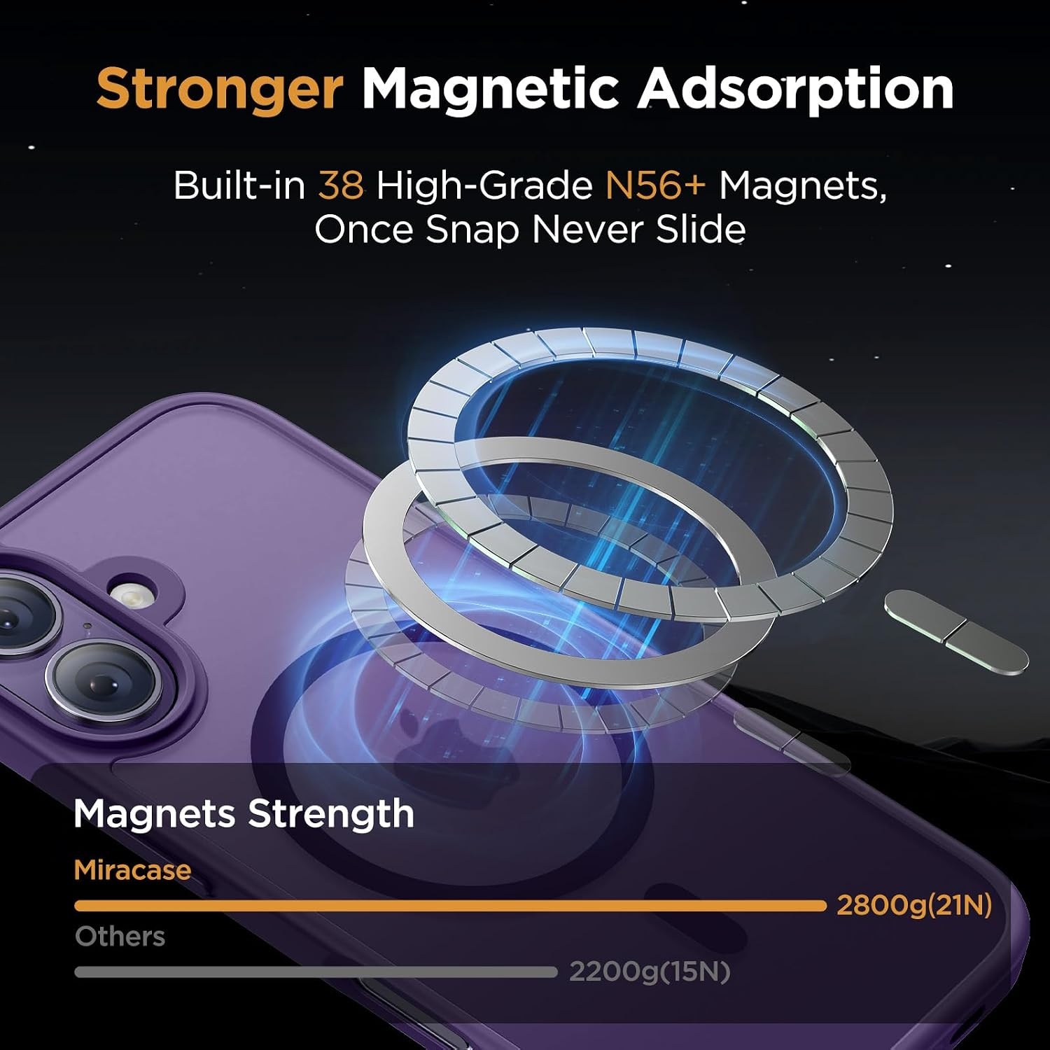 image:imageMiracase for iPhone 16 Pro Matte Series Case Magnetic OrangeDark Purple