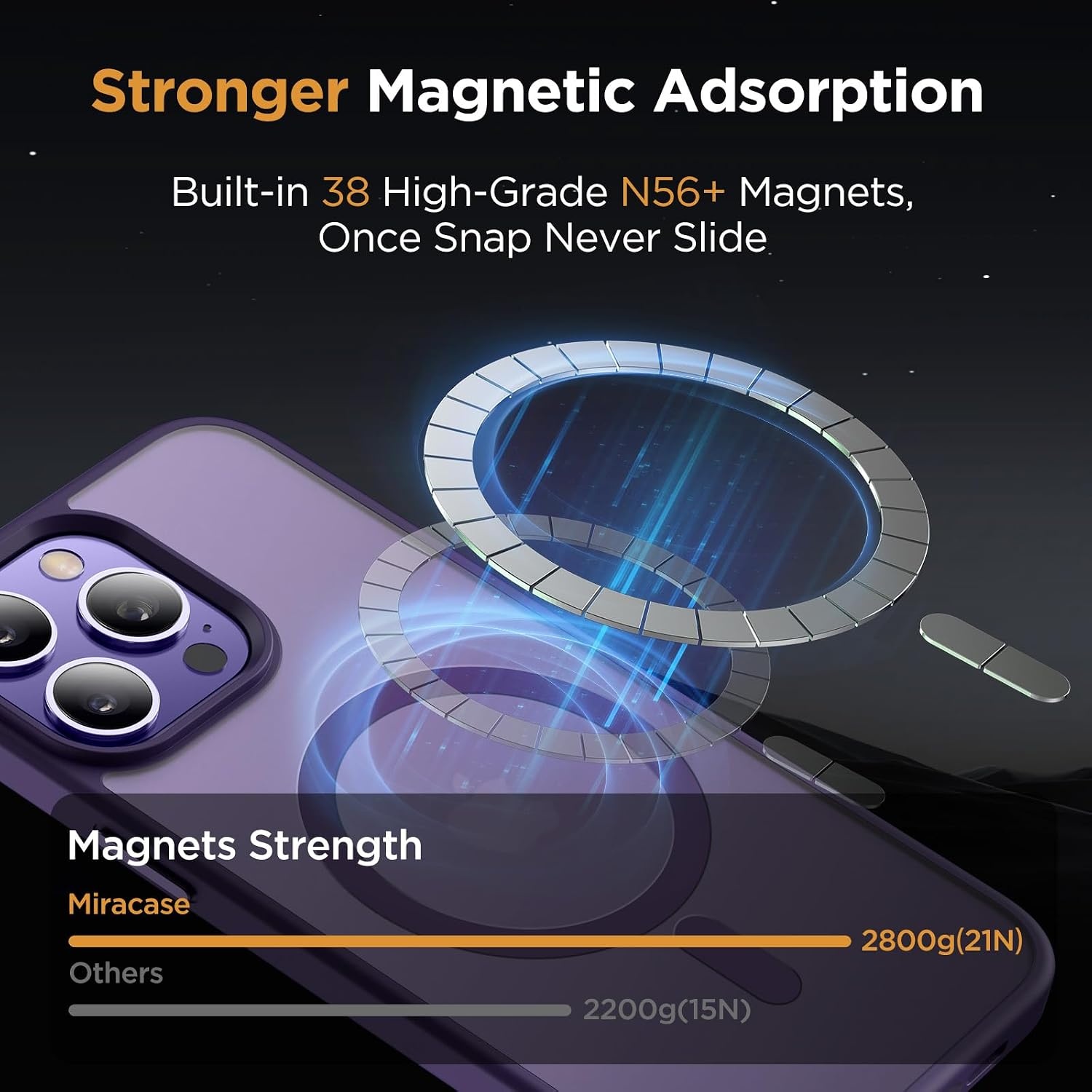 image:imageMiracase for iPhone 16 Pro Matte Series Case Magnetic OrangeDark Purple
