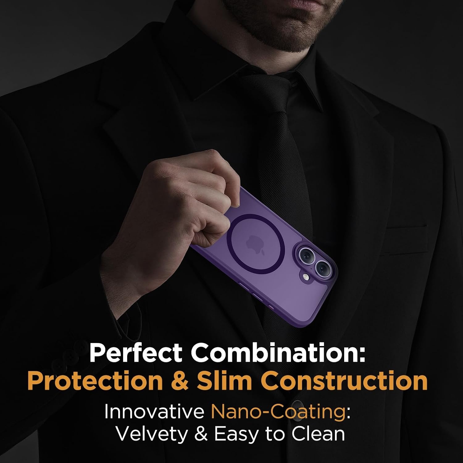 image:imageMiracase for iPhone 16 Pro Matte Series Case Magnetic OrangeDark Purple