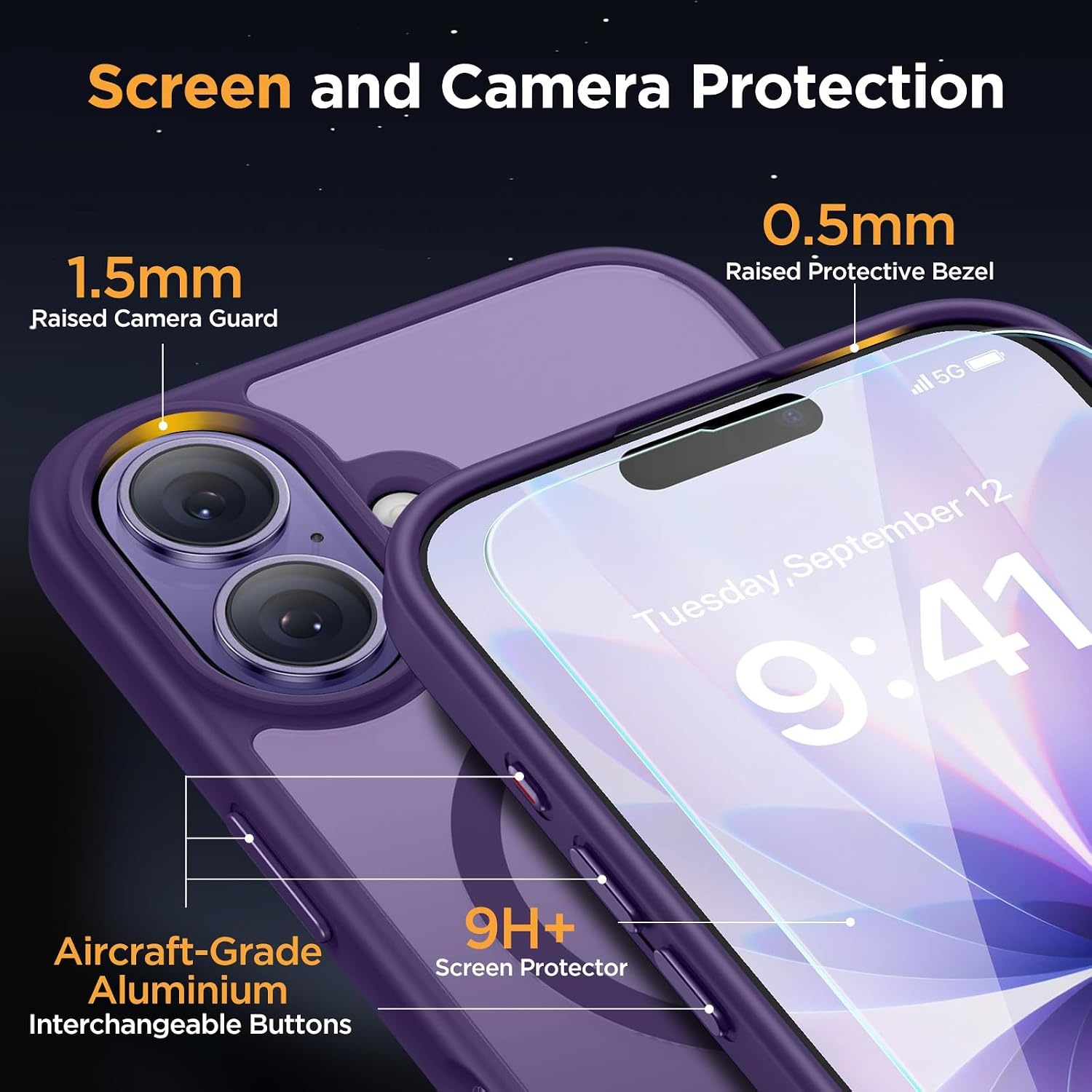 image:imageMiracase for iPhone 16 Pro Matte Series Case Magnetic OrangeDark Purple