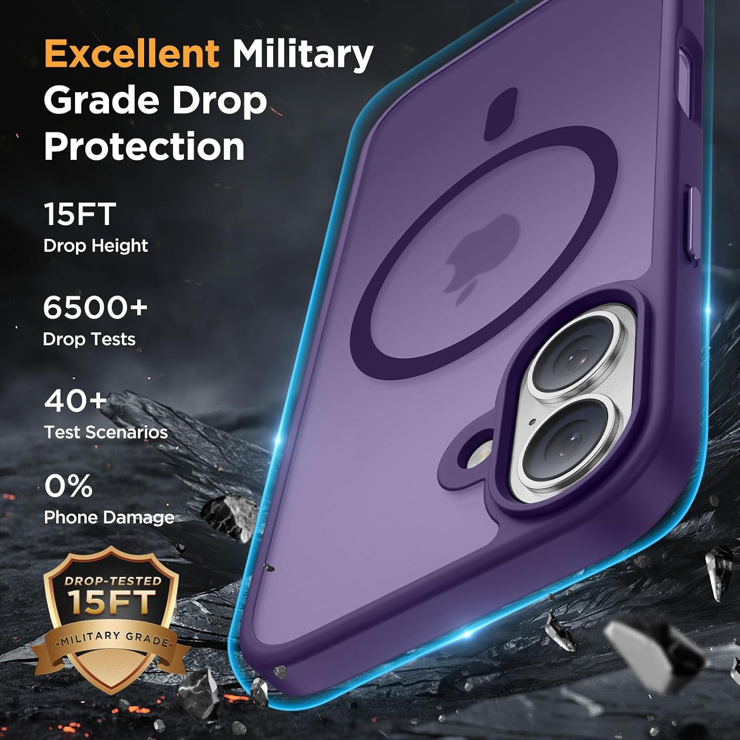 image:imageMiracase for iPhone 16 Pro Matte Series Case Magnetic OrangeDeep Purple
