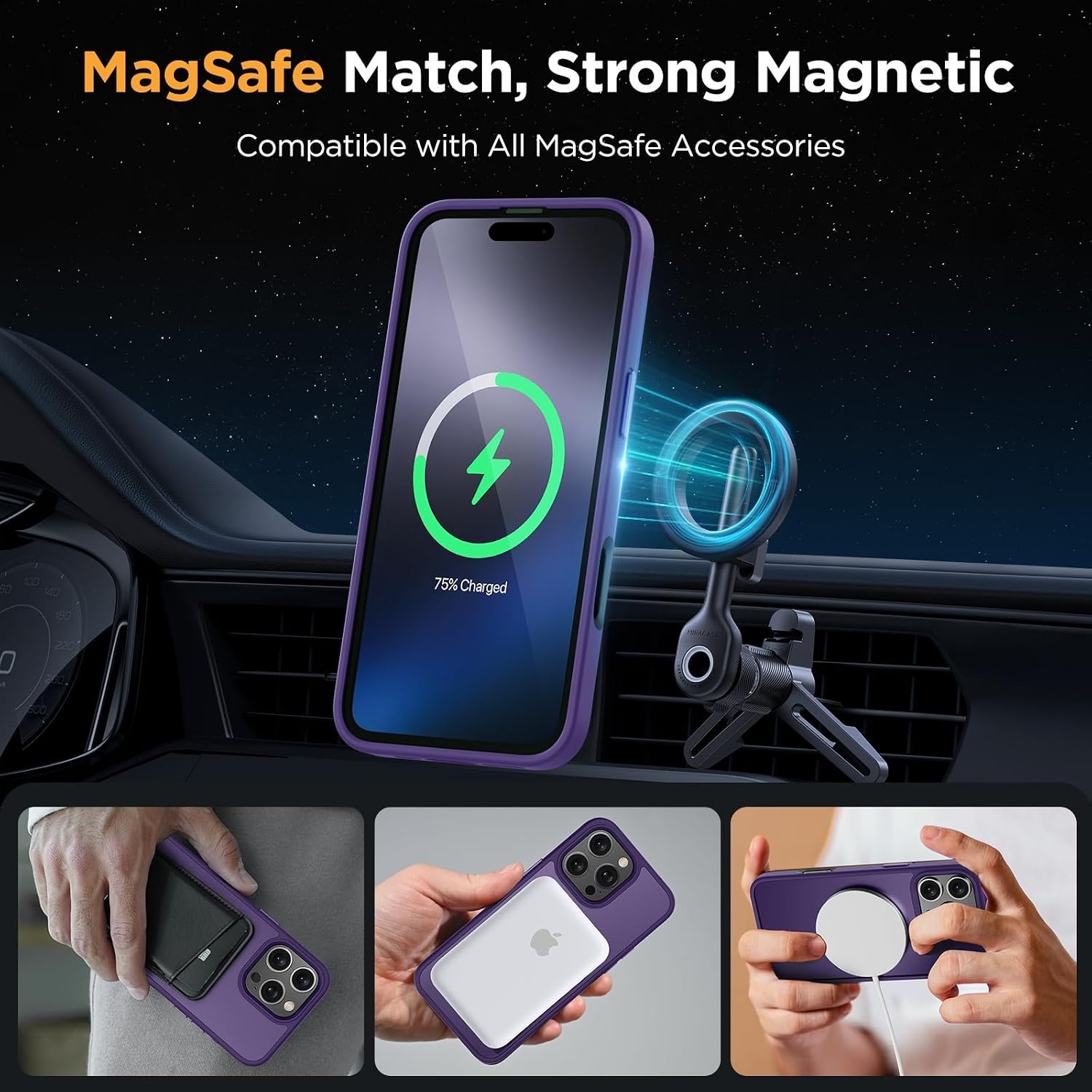 image:imageMiracase for iPhone 16 Pro Matte Series Case Magnetic OrangeDeep Purple