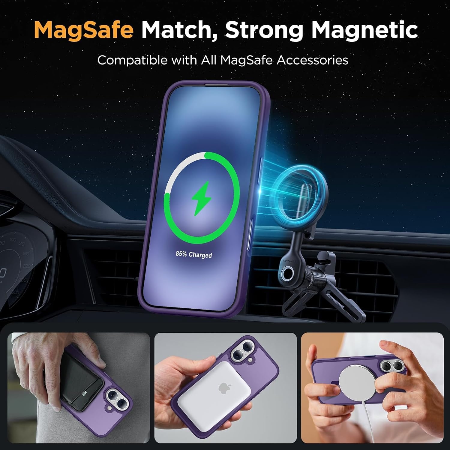 image:imageMiracase for iPhone 16 Pro Matte Series Case Magnetic OrangeDeep Purple