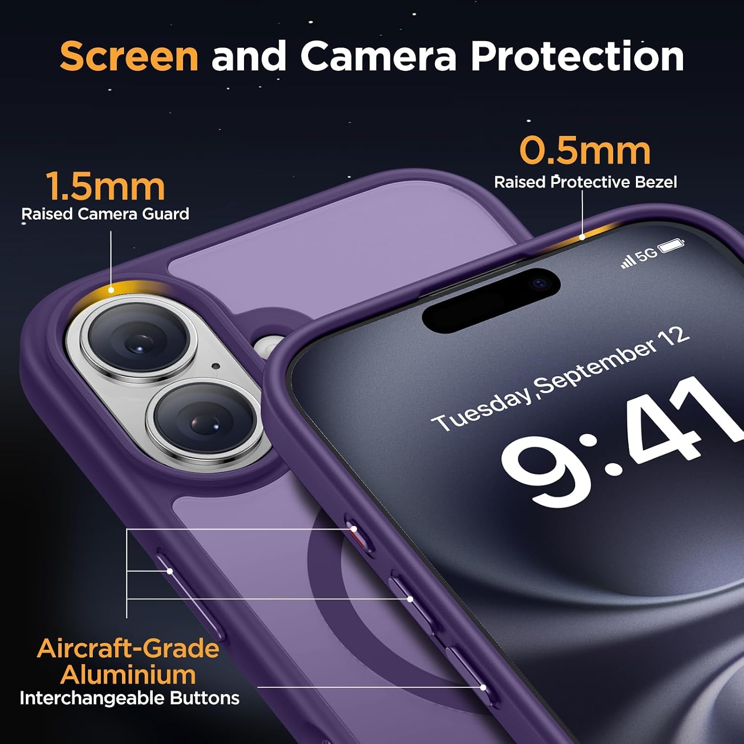 image:imageMiracase for iPhone 16 Pro Matte Series Case Magnetic OrangeDeep Purple