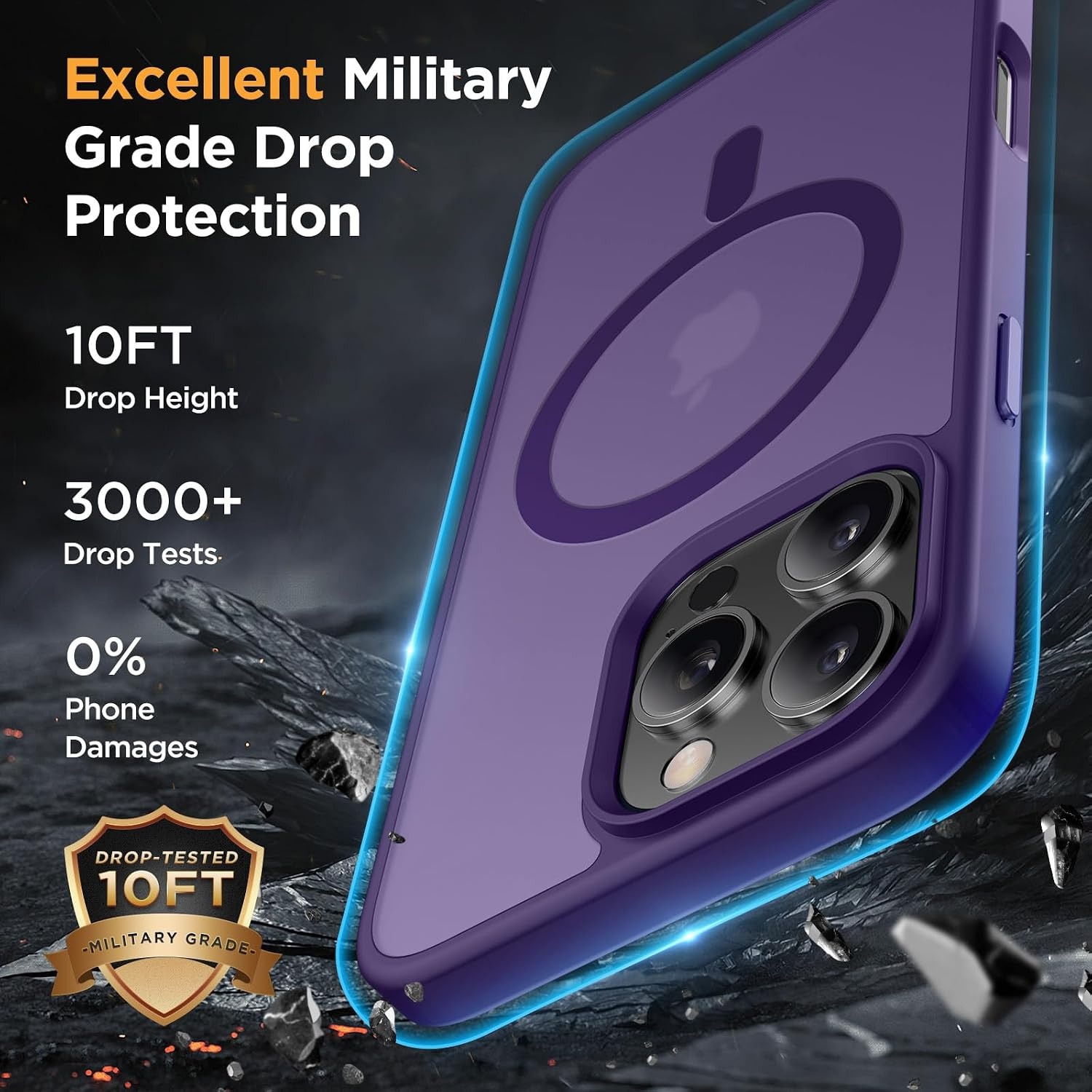 image:imageMiracase for iPhone 16 Pro Matte Series Case Magnetic OrangeDeep Purple