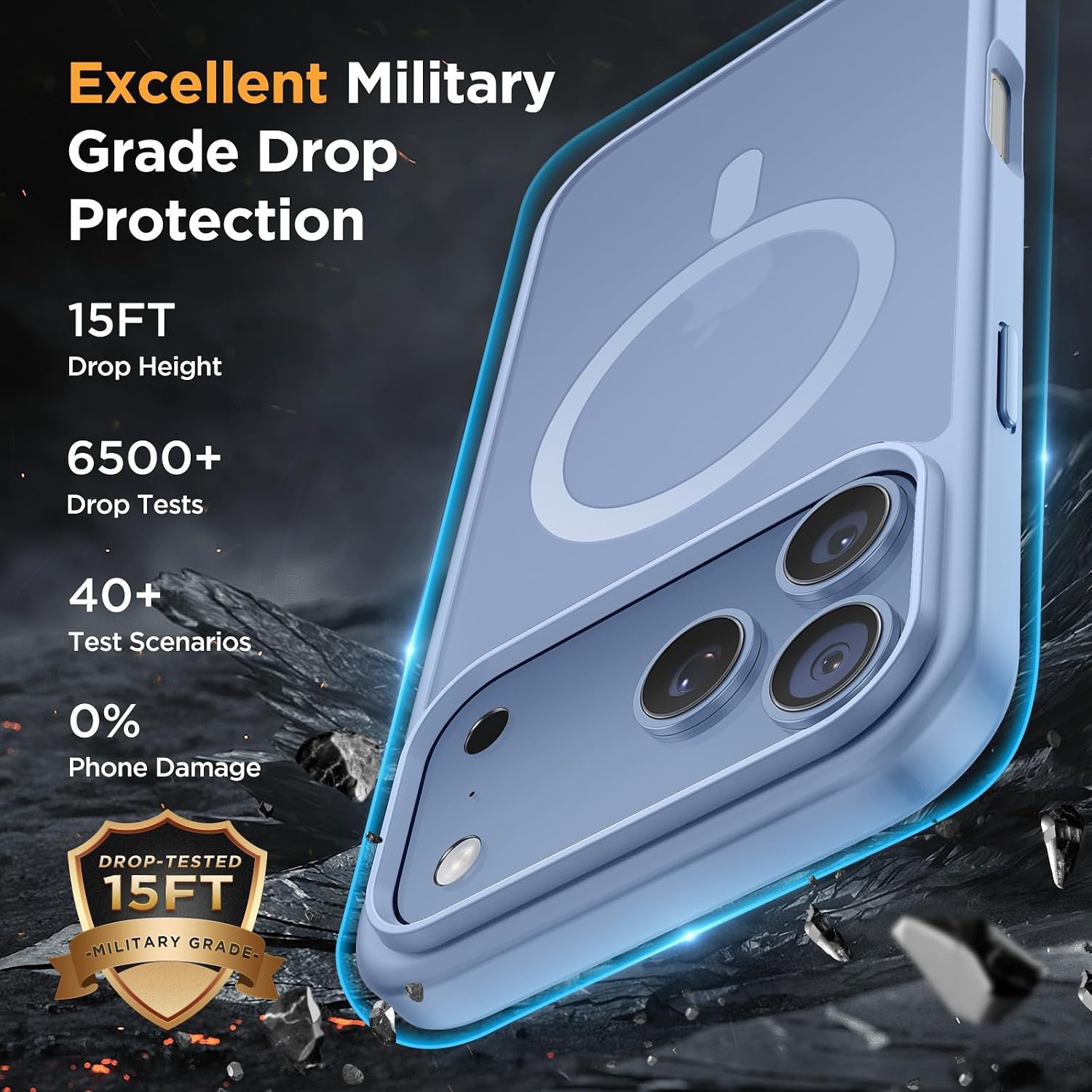 image:imageMiracase for iPhone 16 Pro Matte Series Case Magnetic OrangeGlacier Blue