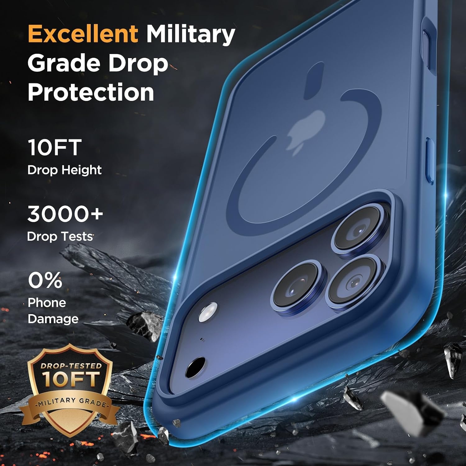 image:imageMiracase for iPhone 16 Pro Matte Series Case Magnetic OrangeGlass Blue