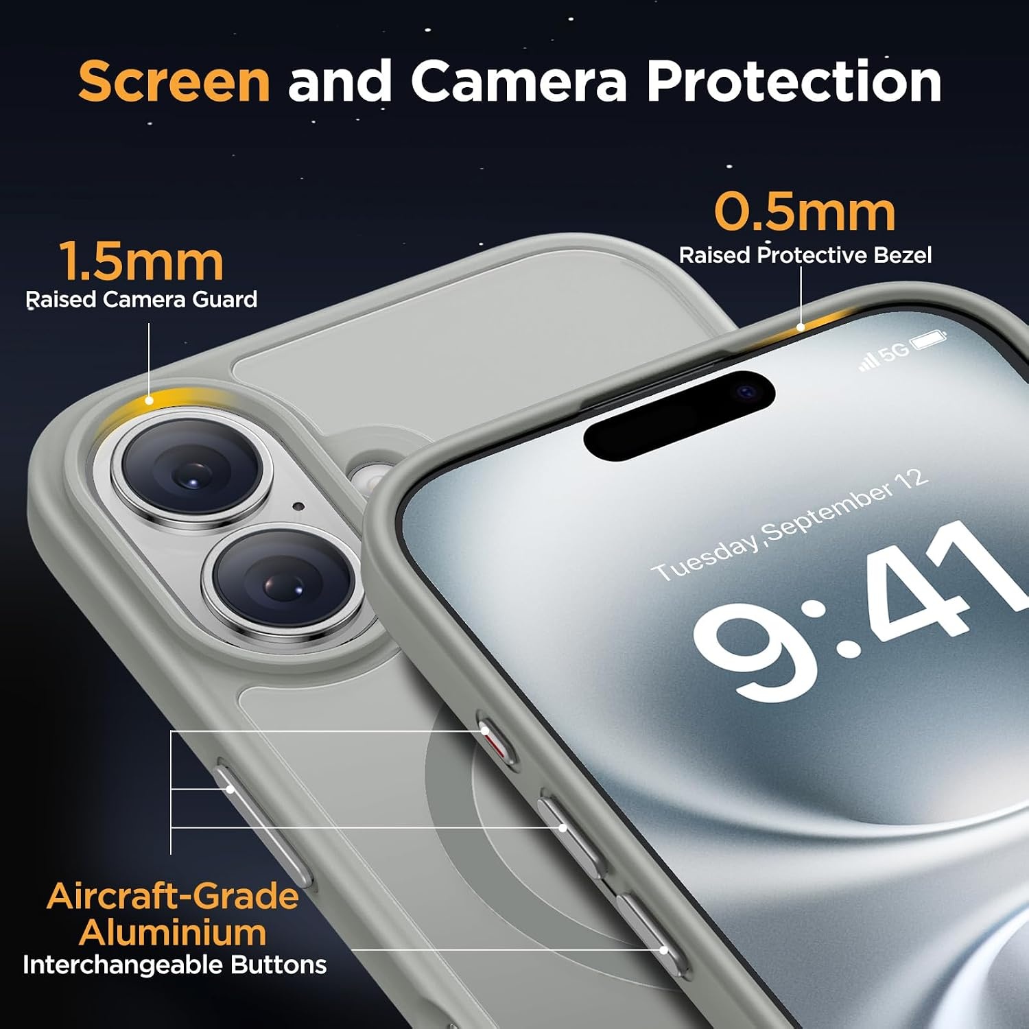 image:imageMiracase for iPhone 16 Pro Matte Series Case Magnetic OrangeGrey