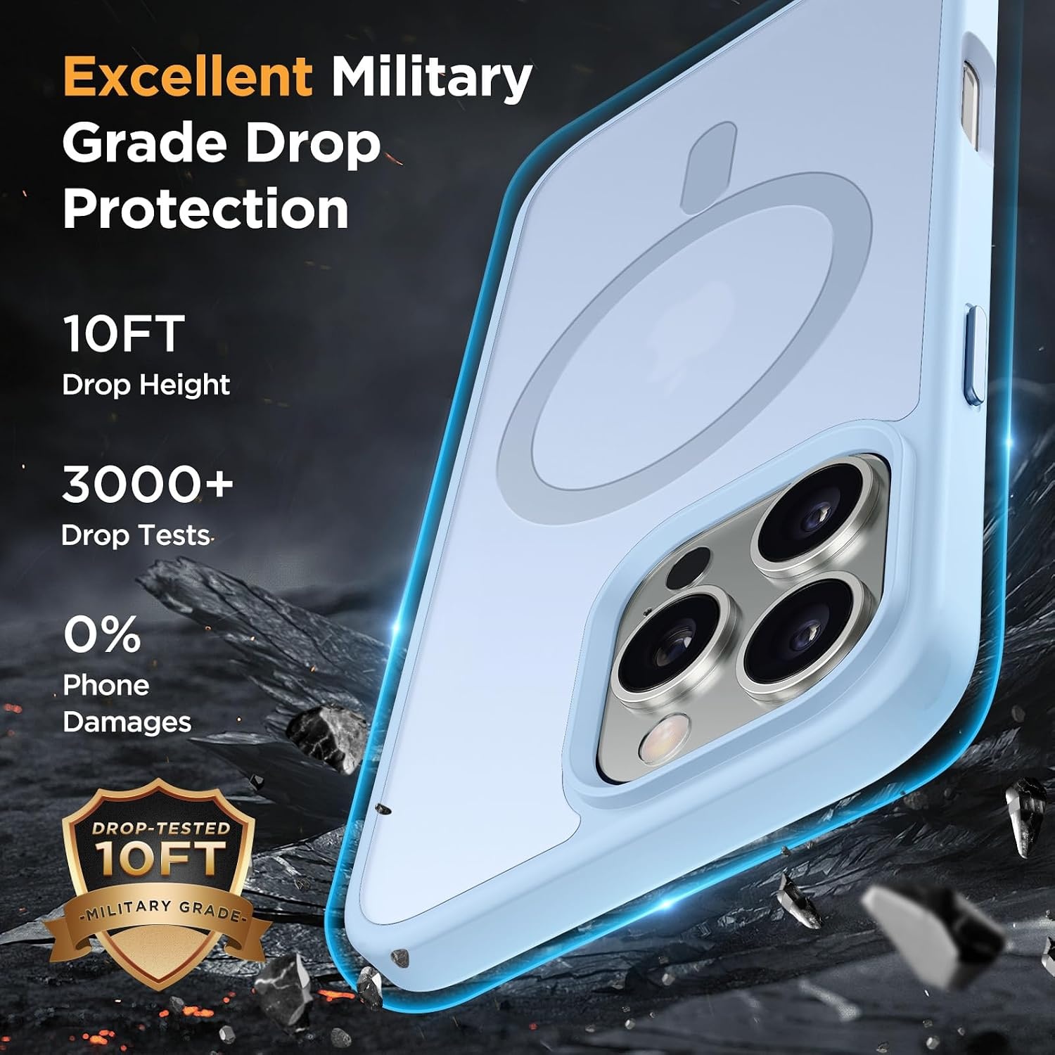 image:imageMiracase for iPhone 16 Pro Matte Series Case Magnetic OrangeLight Blue