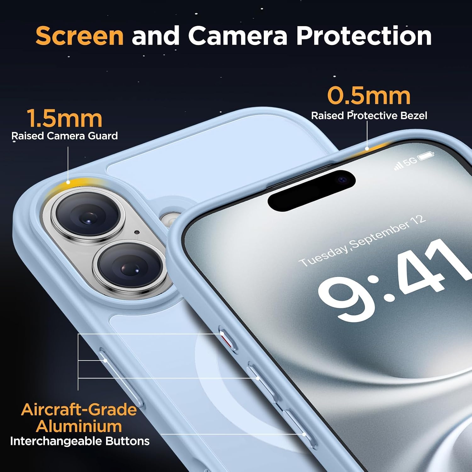 image:imageMiracase for iPhone 16 Pro Matte Series Case Magnetic OrangeLight Blue