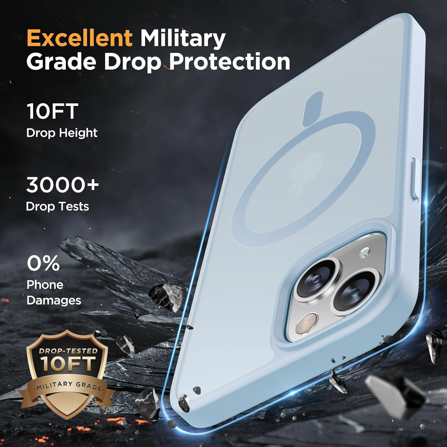 image:imageMiracase for iPhone 16 Pro Matte Series Case Magnetic OrangeLight Blue