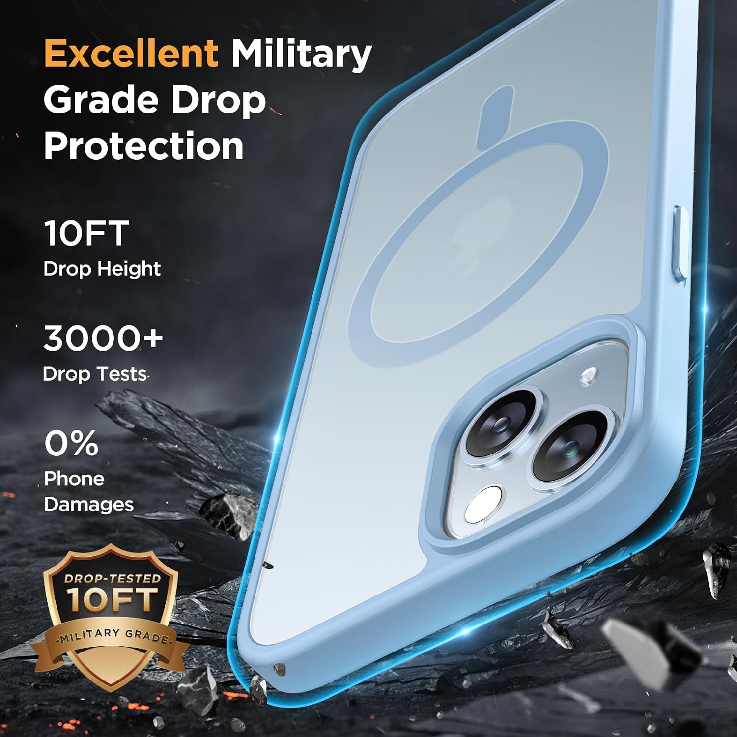image:imageMiracase for iPhone 16 Pro Matte Series Case Magnetic OrangeLight Blue