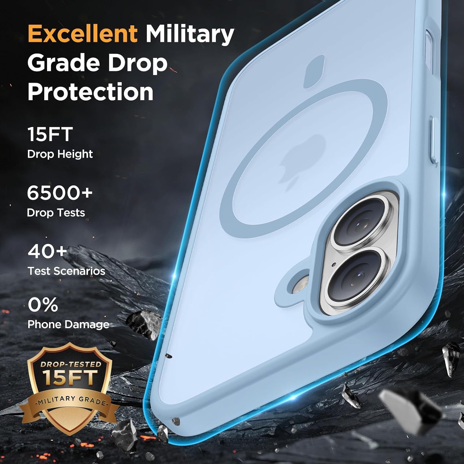 image:imageMiracase for iPhone 16 Pro Matte Series Case Magnetic OrangeLight Blue