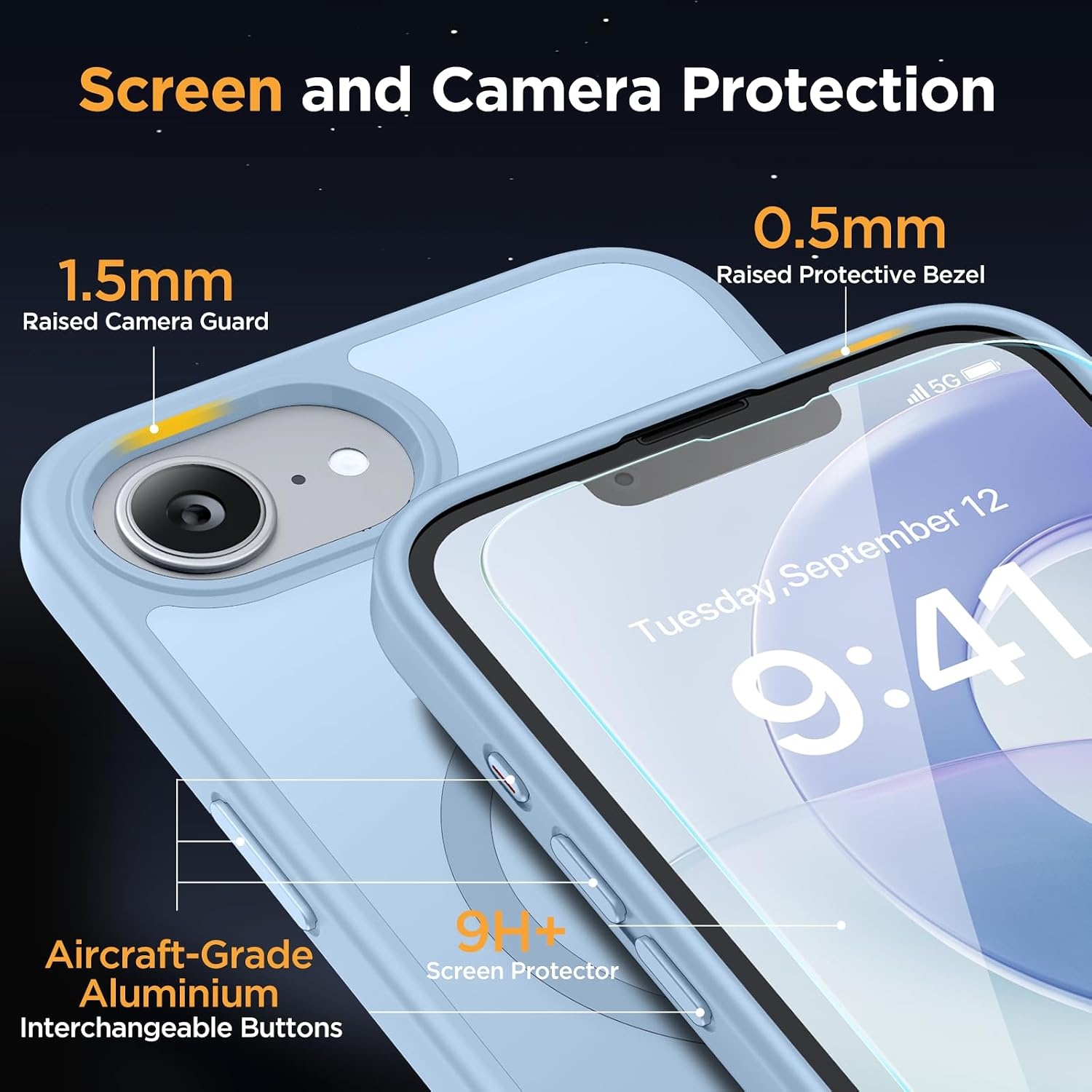 image:imageMiracase for iPhone 16 Pro Matte Series Case Magnetic OrangeLight Blue