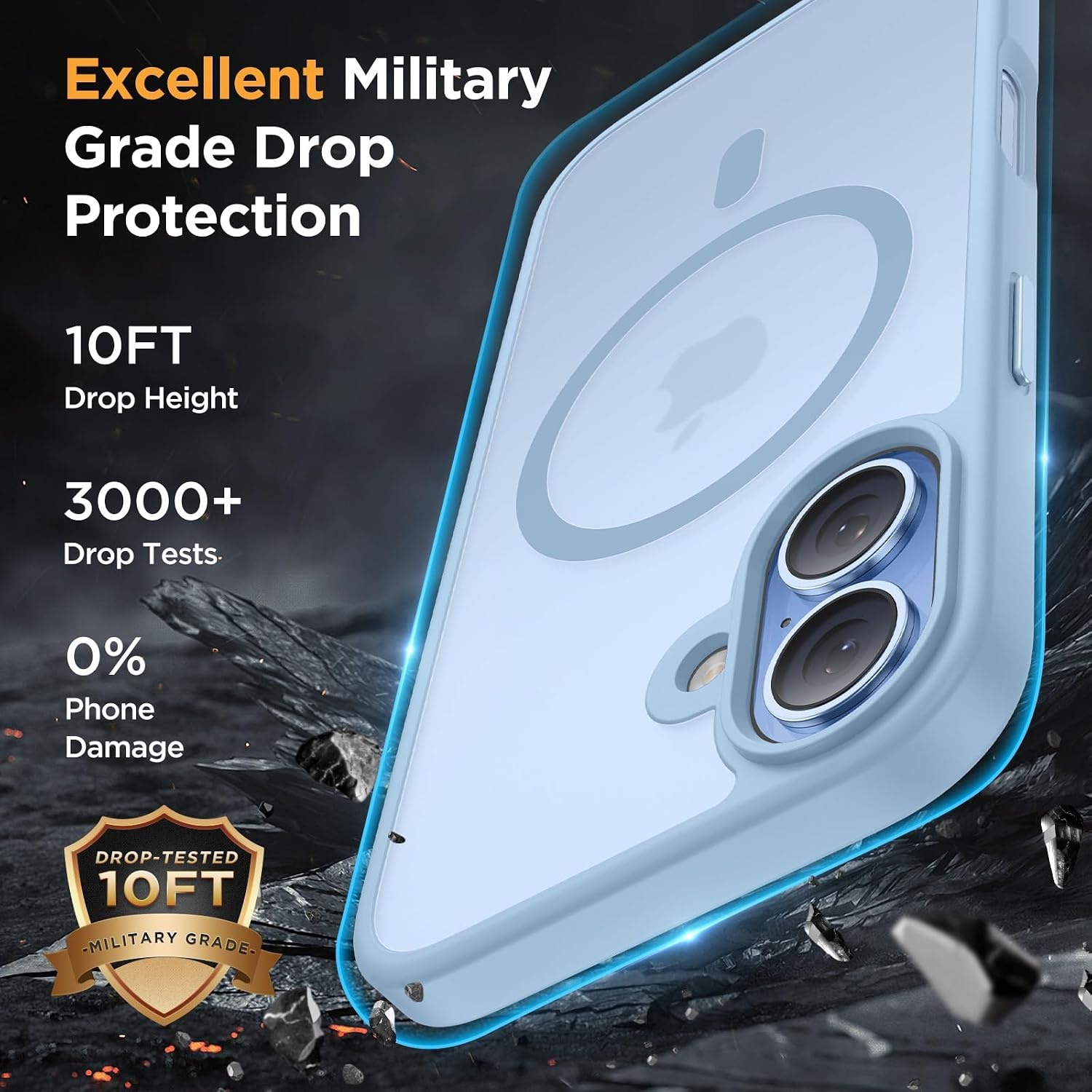 image:imageMiracase for iPhone 16 Pro Matte Series Case Magnetic OrangeLight Blue
