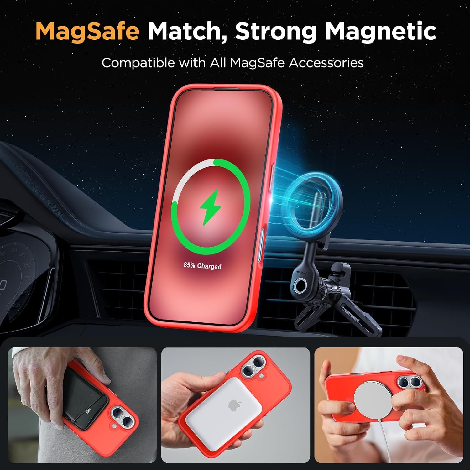 image:imageMiracase for iPhone 16 Pro Matte Series Case Magnetic OrangeRed