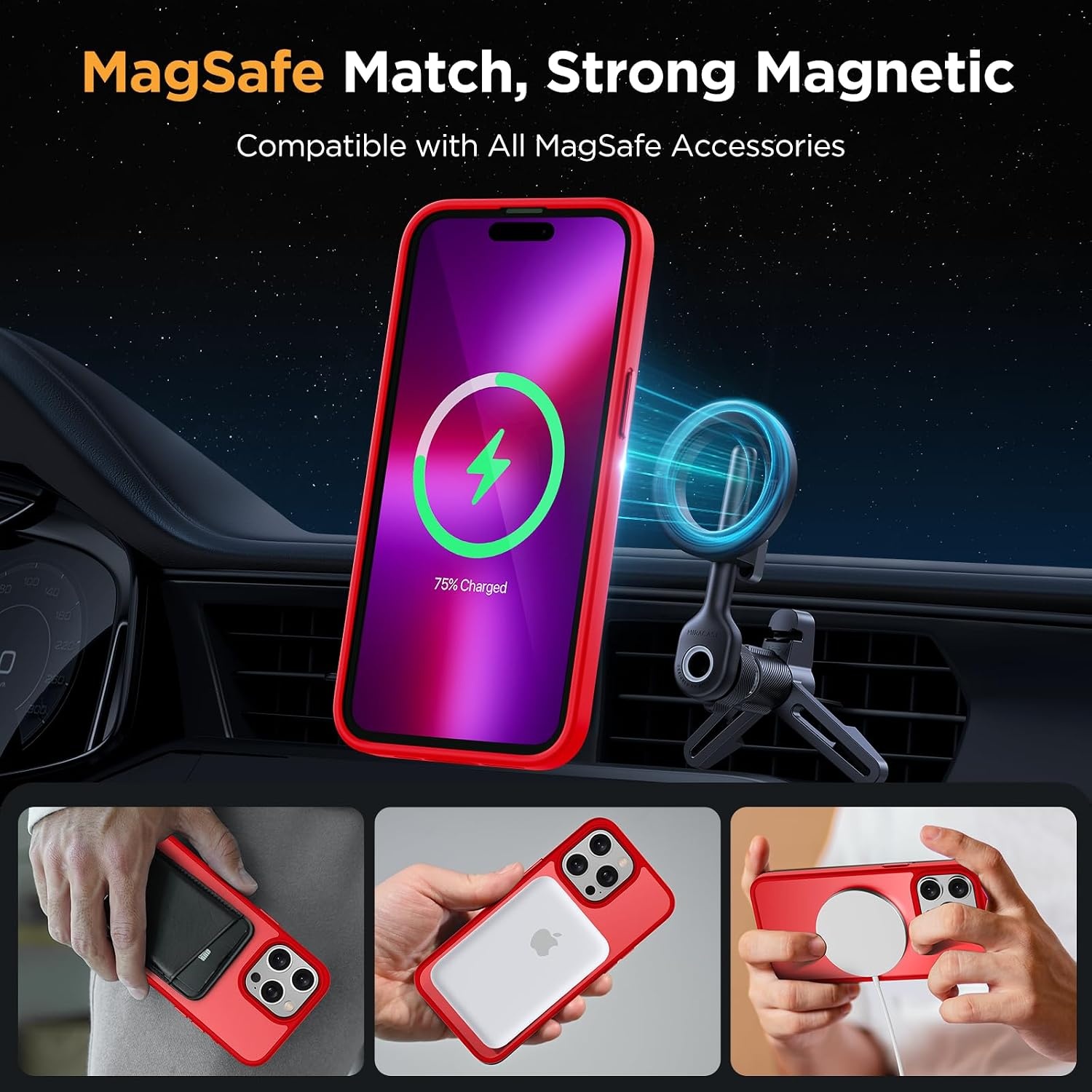 image:imageMiracase for iPhone 16 Pro Matte Series Case Magnetic OrangeRed
