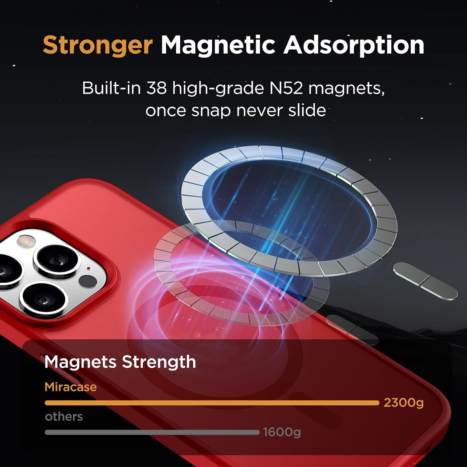 image:imageMiracase for iPhone 16 Pro Matte Series Case Magnetic OrangeRed