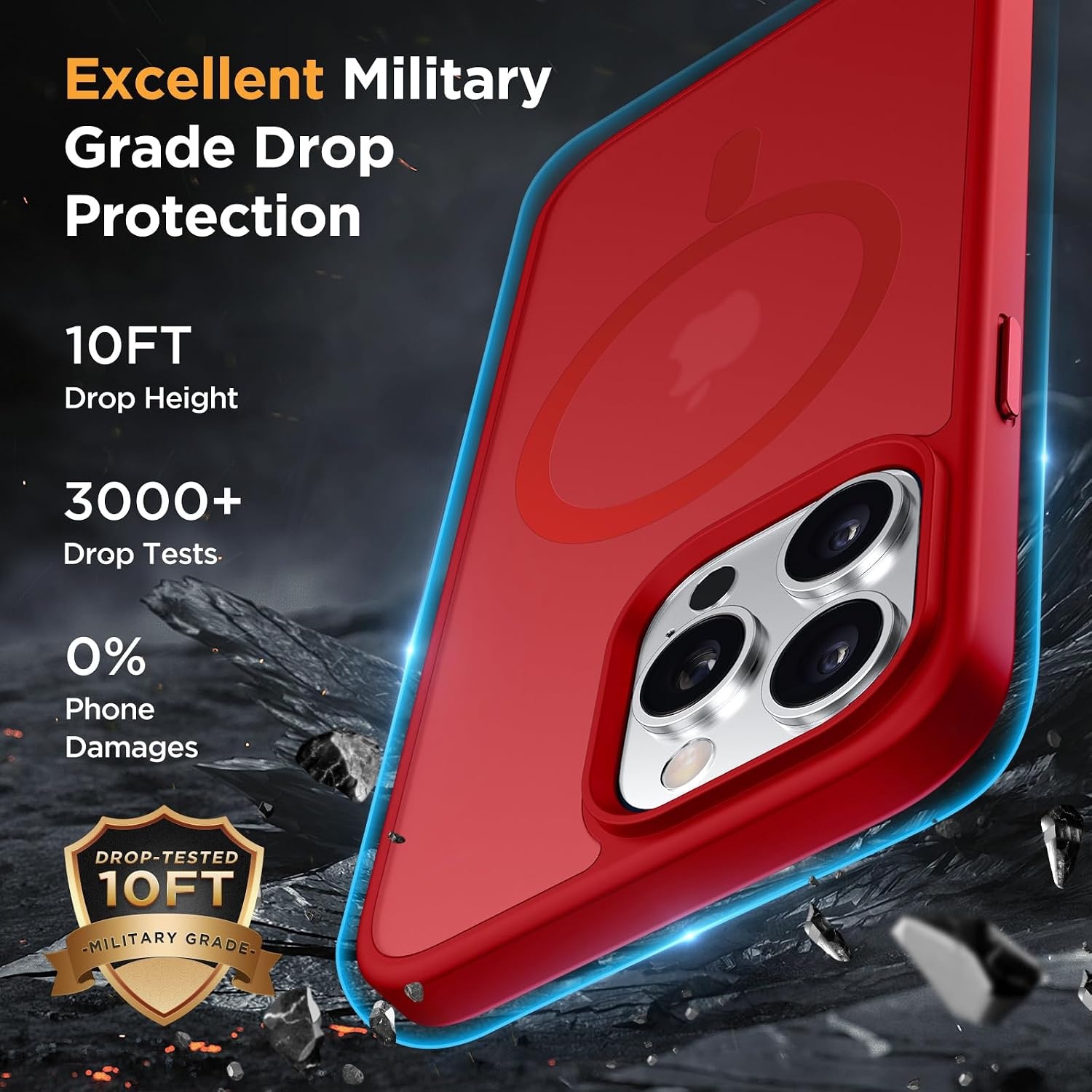 image:imageMiracase for iPhone 16 Pro Matte Series Case Magnetic OrangeRed