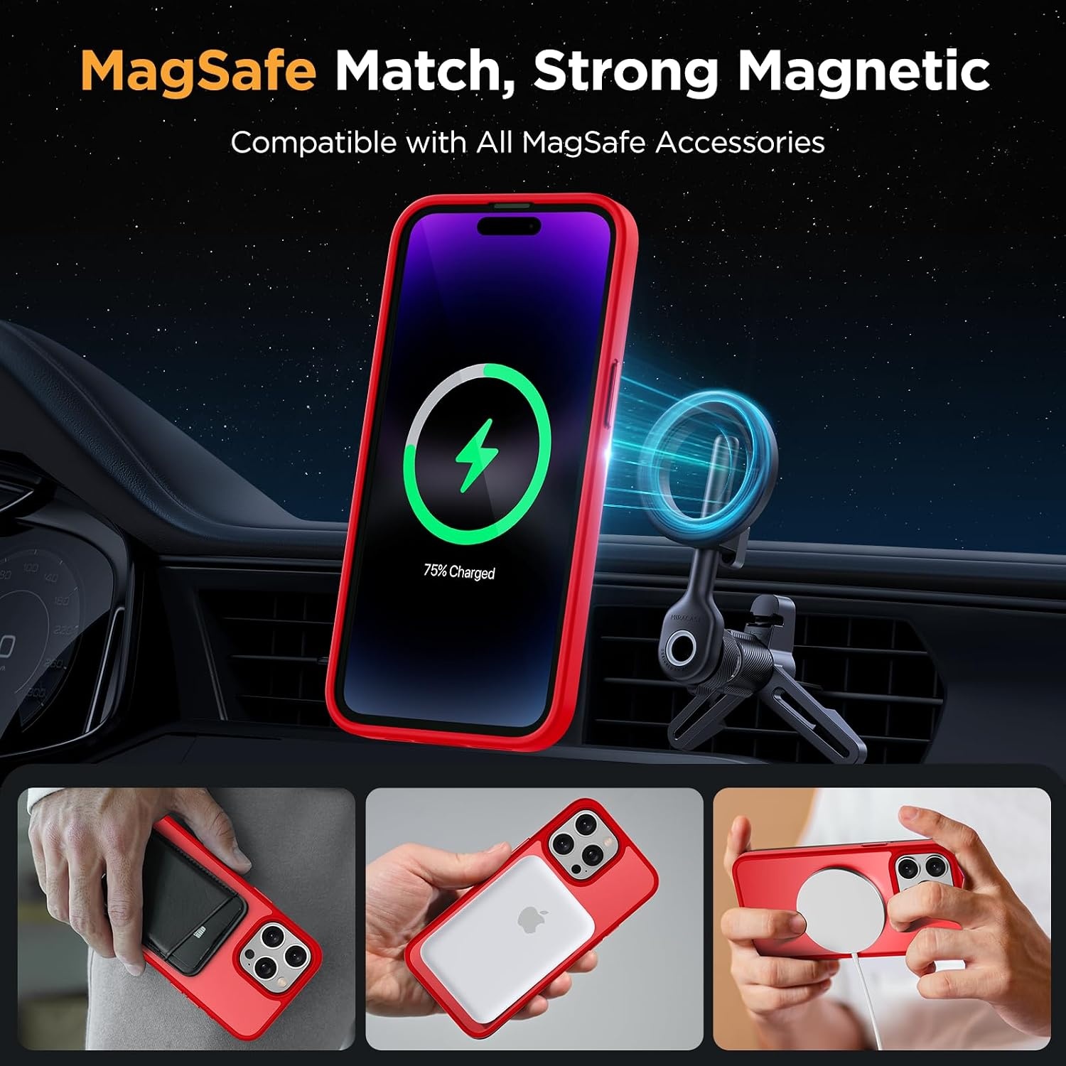 image:imageMiracase for iPhone 16 Pro Matte Series Case Magnetic OrangeRed