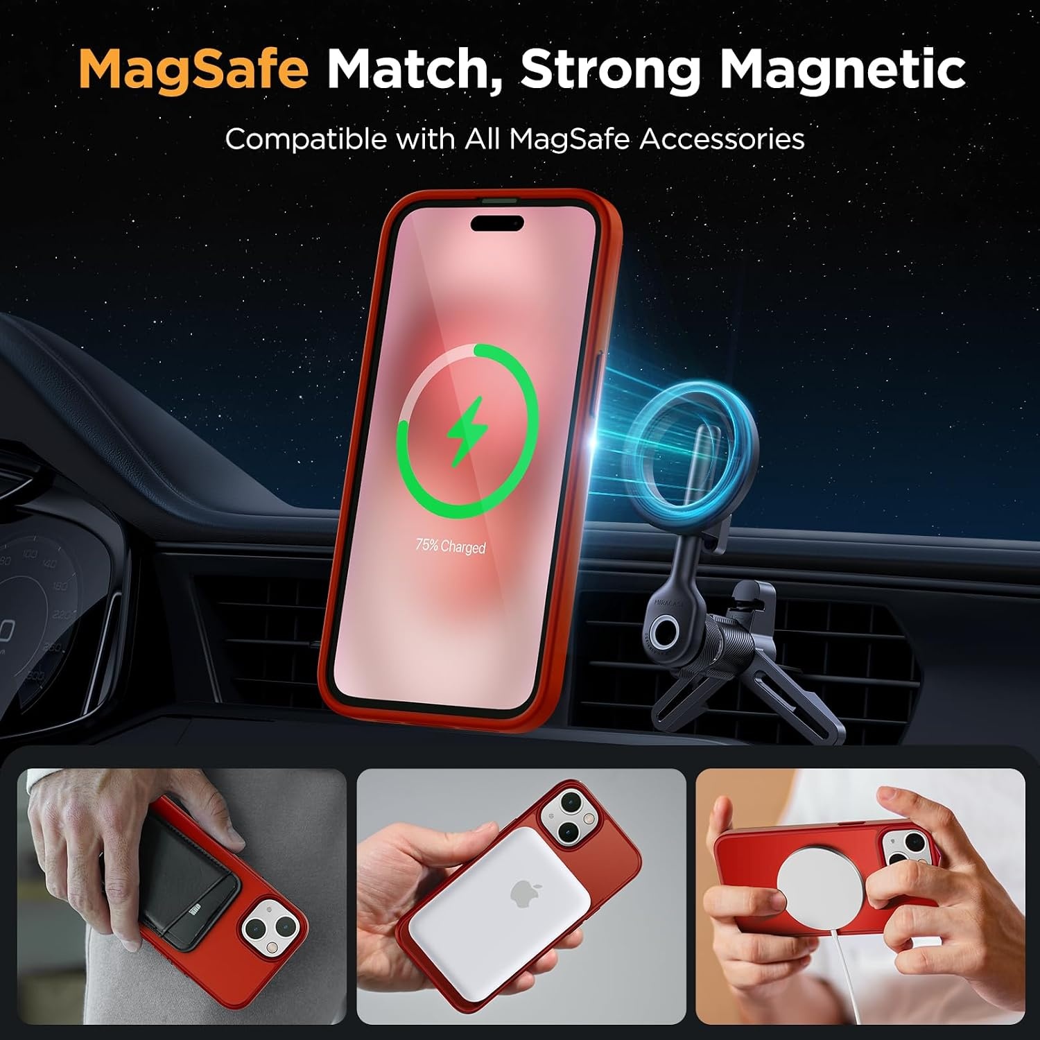 image:imageMiracase for iPhone 16 Pro Matte Series Case Magnetic OrangeRed