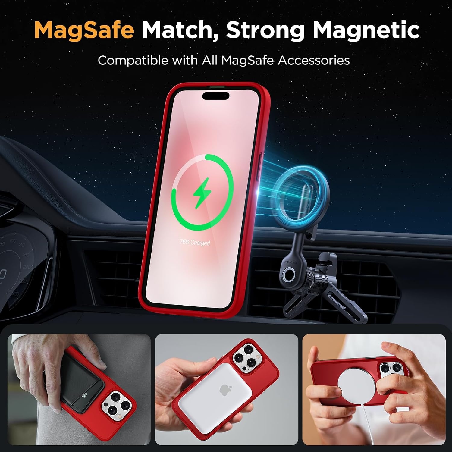 image:imageMiracase for iPhone 16 Pro Matte Series Case Magnetic OrangeRed