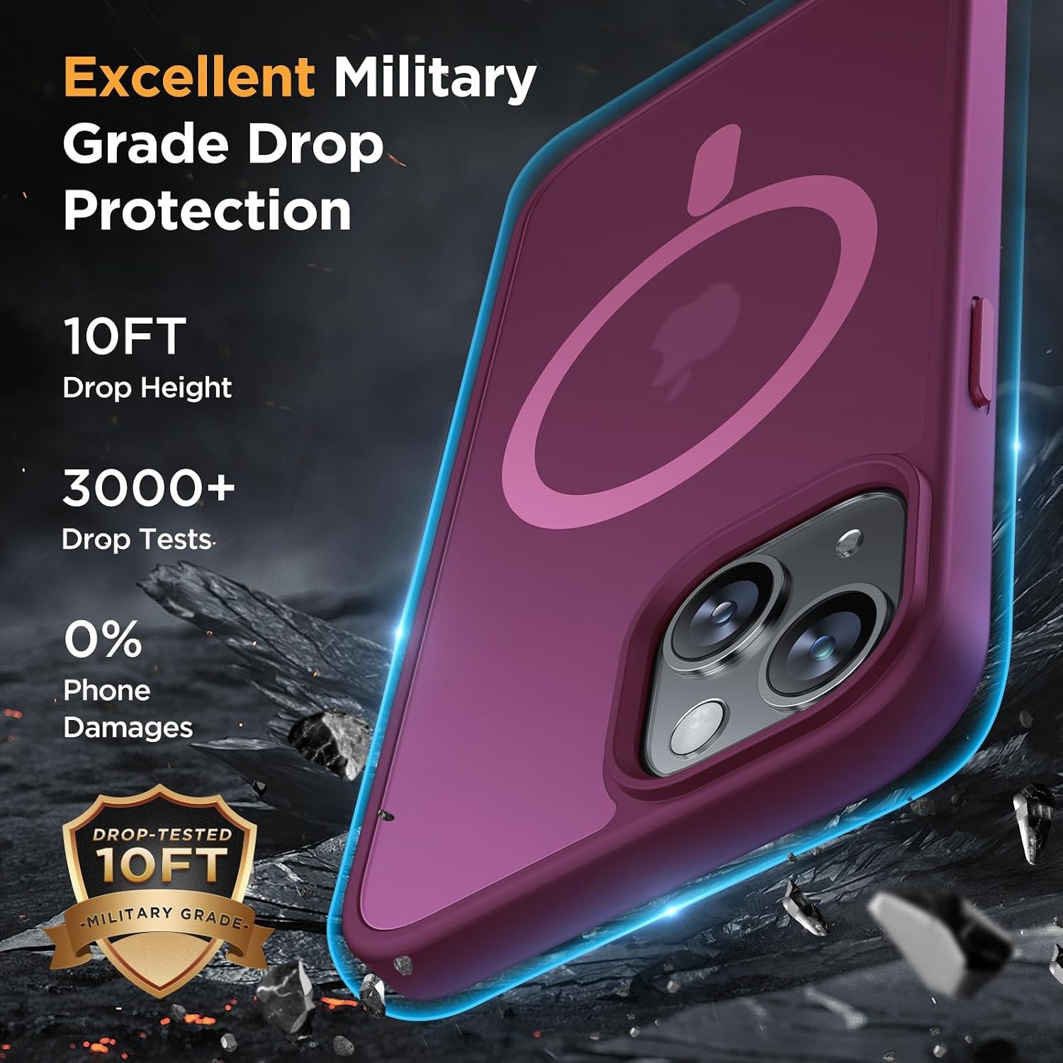 image:imageMiracase for iPhone 16 Pro Matte Series Case Magnetic OrangeWine Red