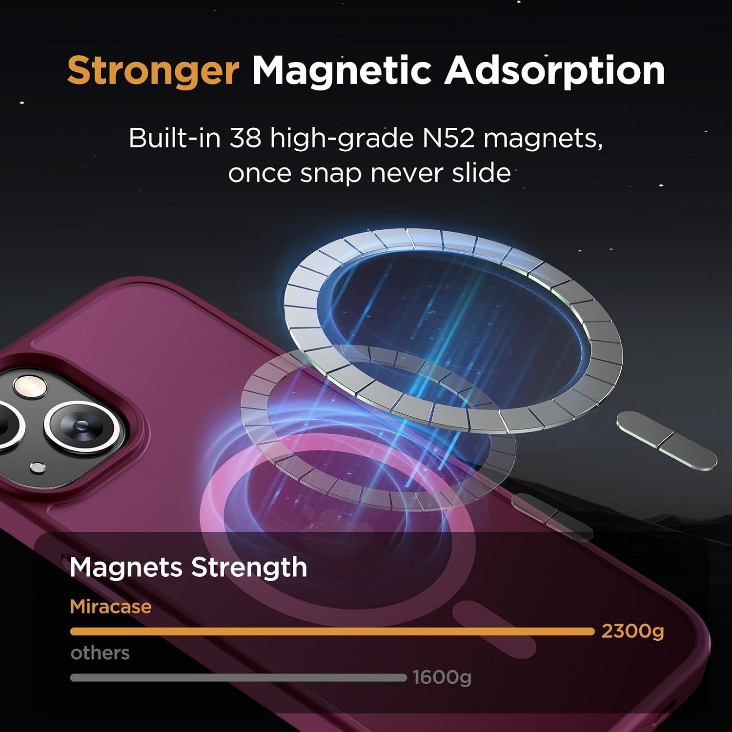 image:imageMiracase for iPhone 16 Pro Matte Series Case Magnetic OrangeWine Red