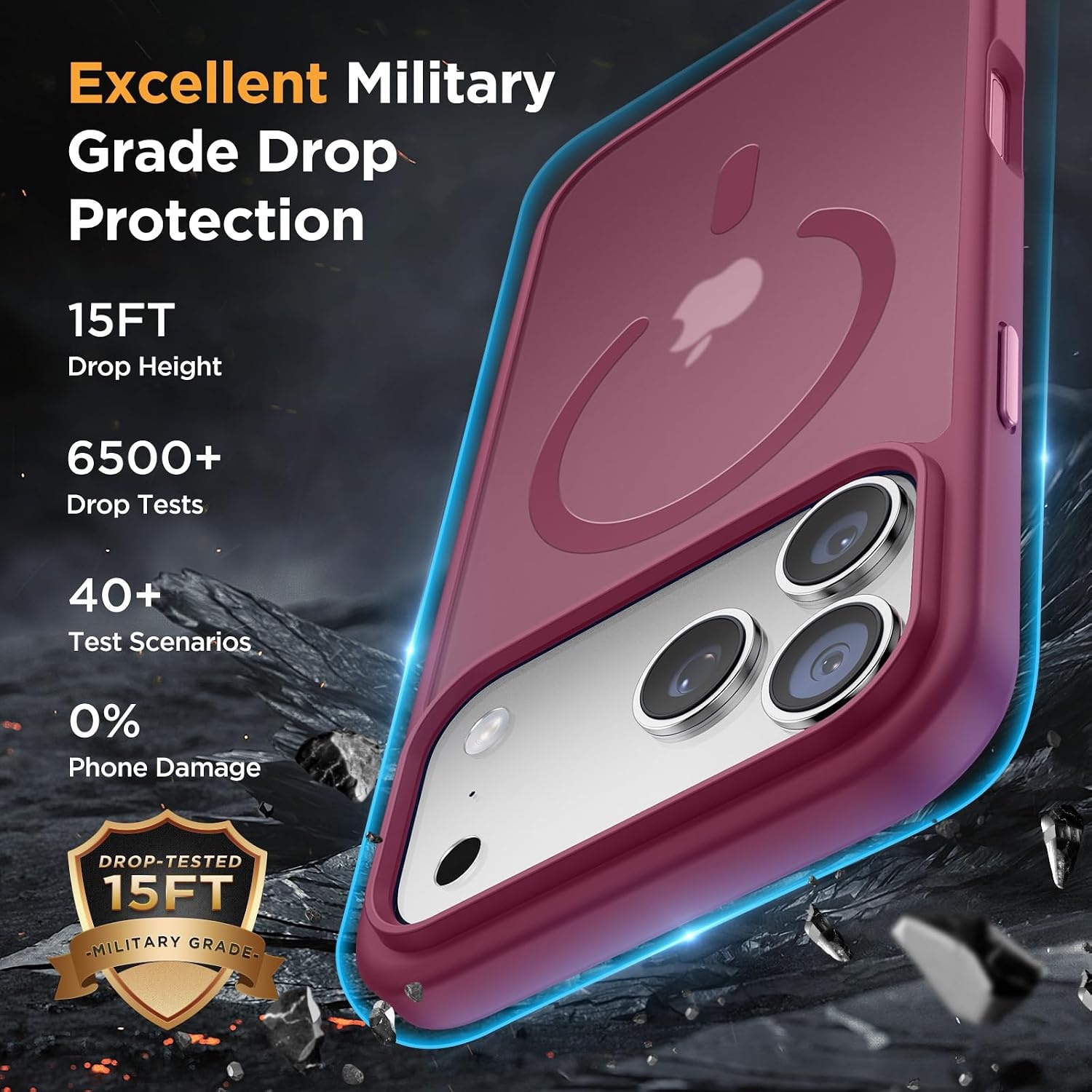 image:imageMiracase for iPhone 16 Pro Matte Series Case Magnetic OrangeWine Red
