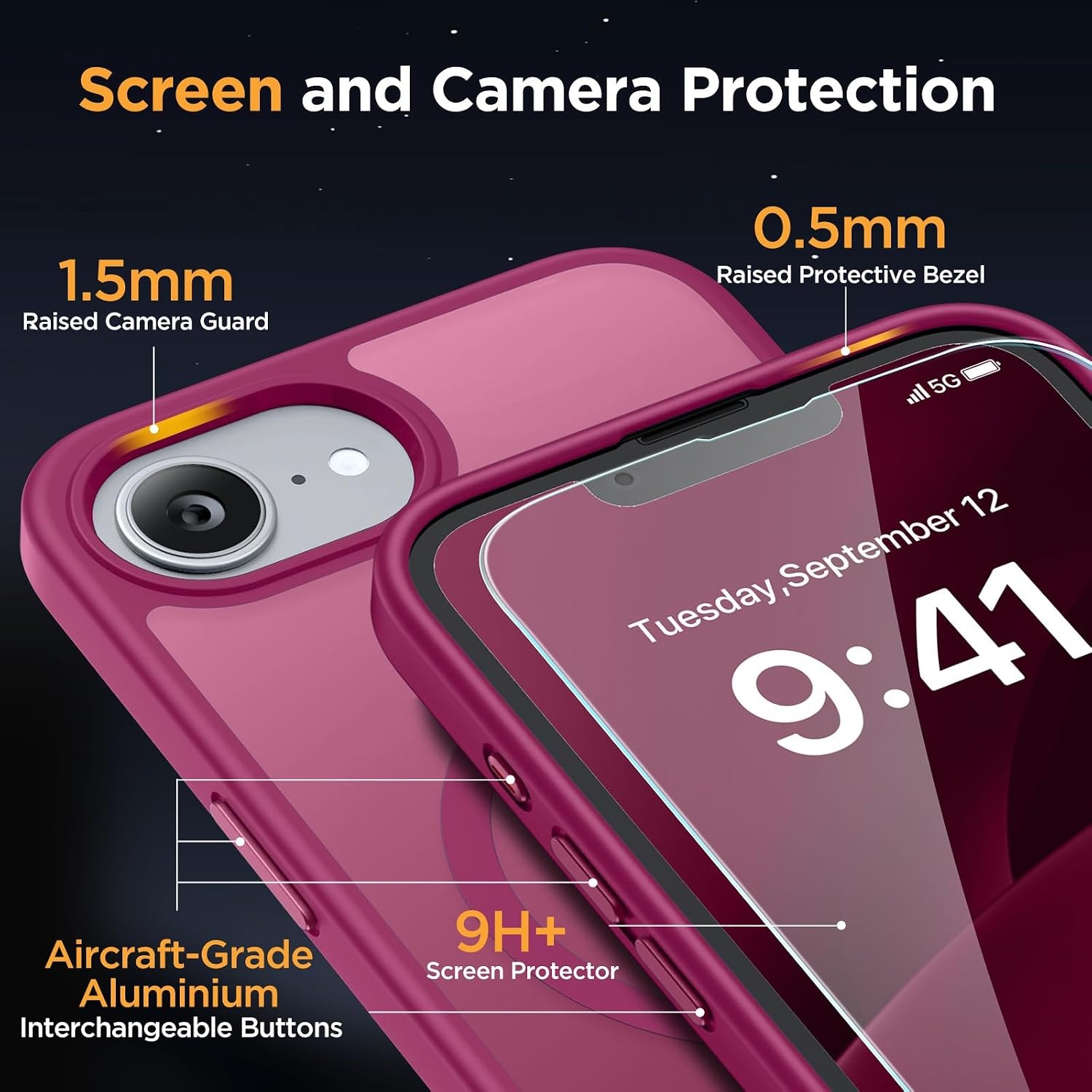 image:imageMiracase for iPhone 16 Pro Matte Series Case Magnetic OrangeWine Red