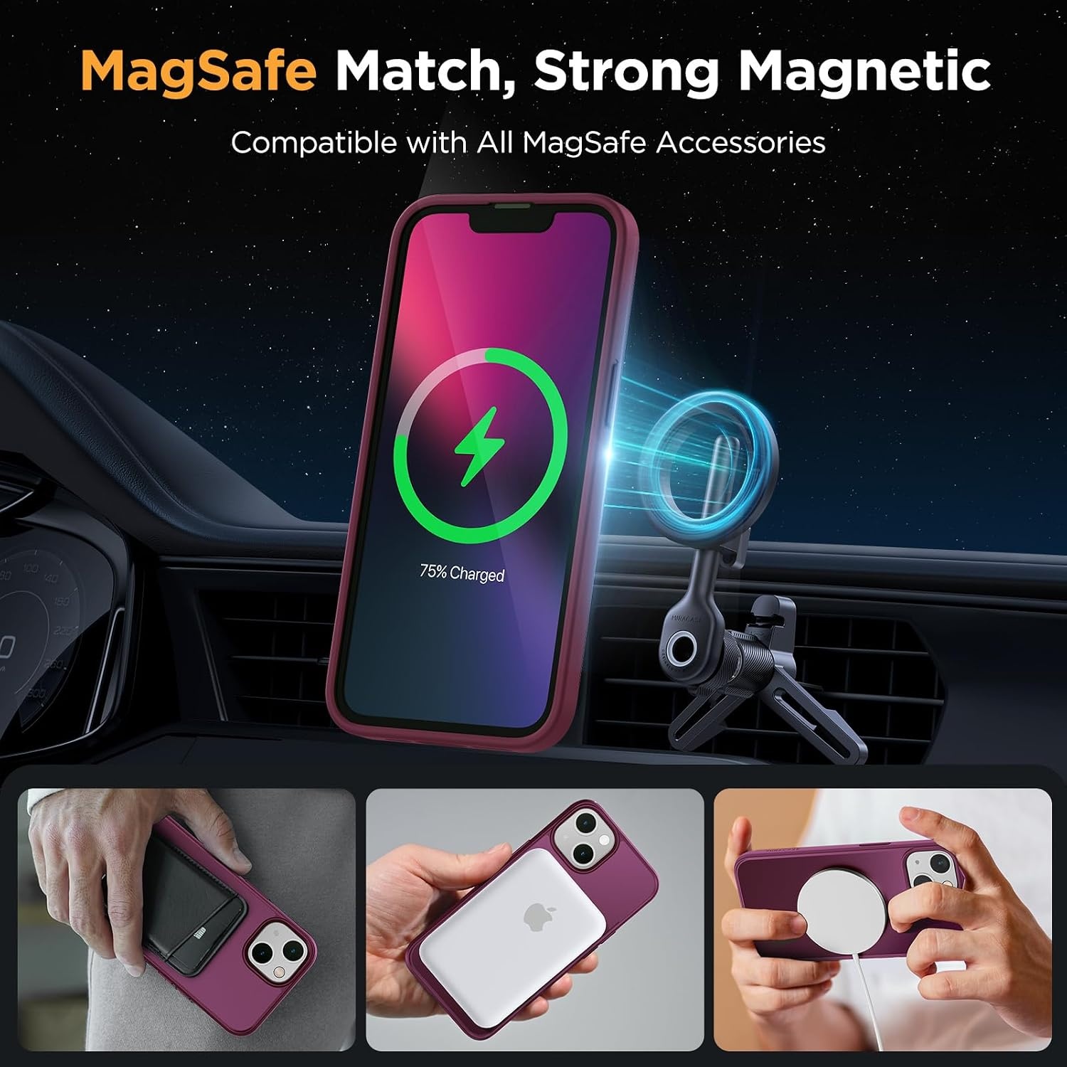 image:imageMiracase for iPhone 16 Pro Matte Series Case Magnetic OrangeWine Red