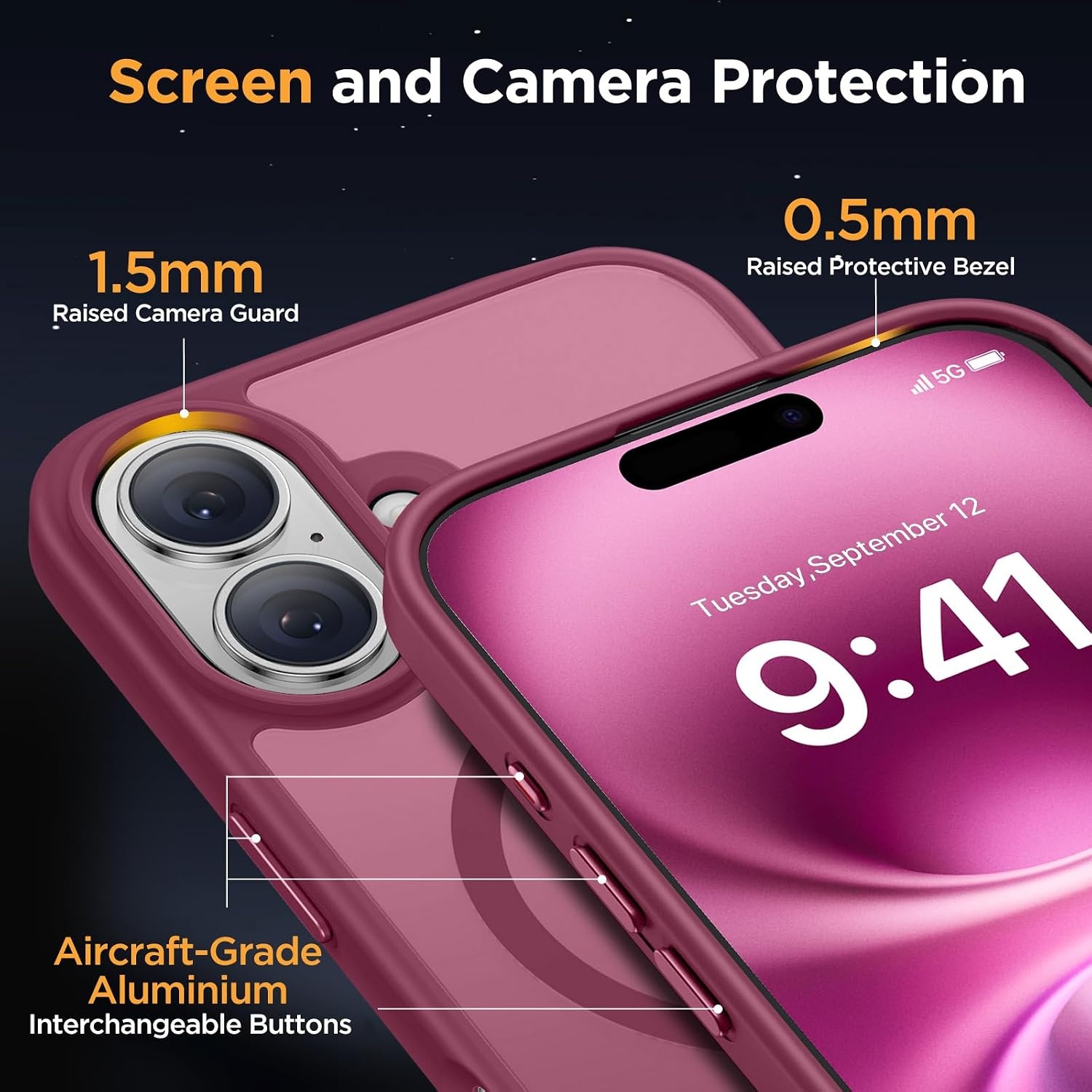 image:imageMiracase for iPhone 16 Pro Matte Series Case Magnetic OrangeWine Red