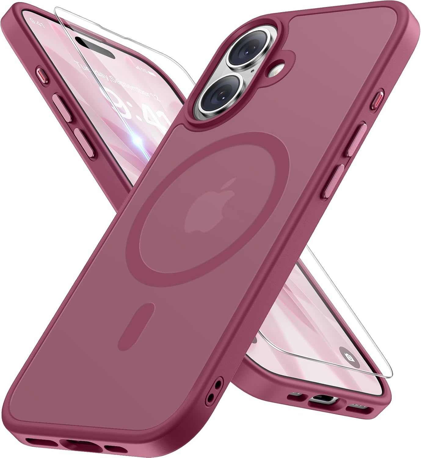 image:imageMiracase for iPhone 16 Pro Matte Series Case Magnetic OrangeWine Red
