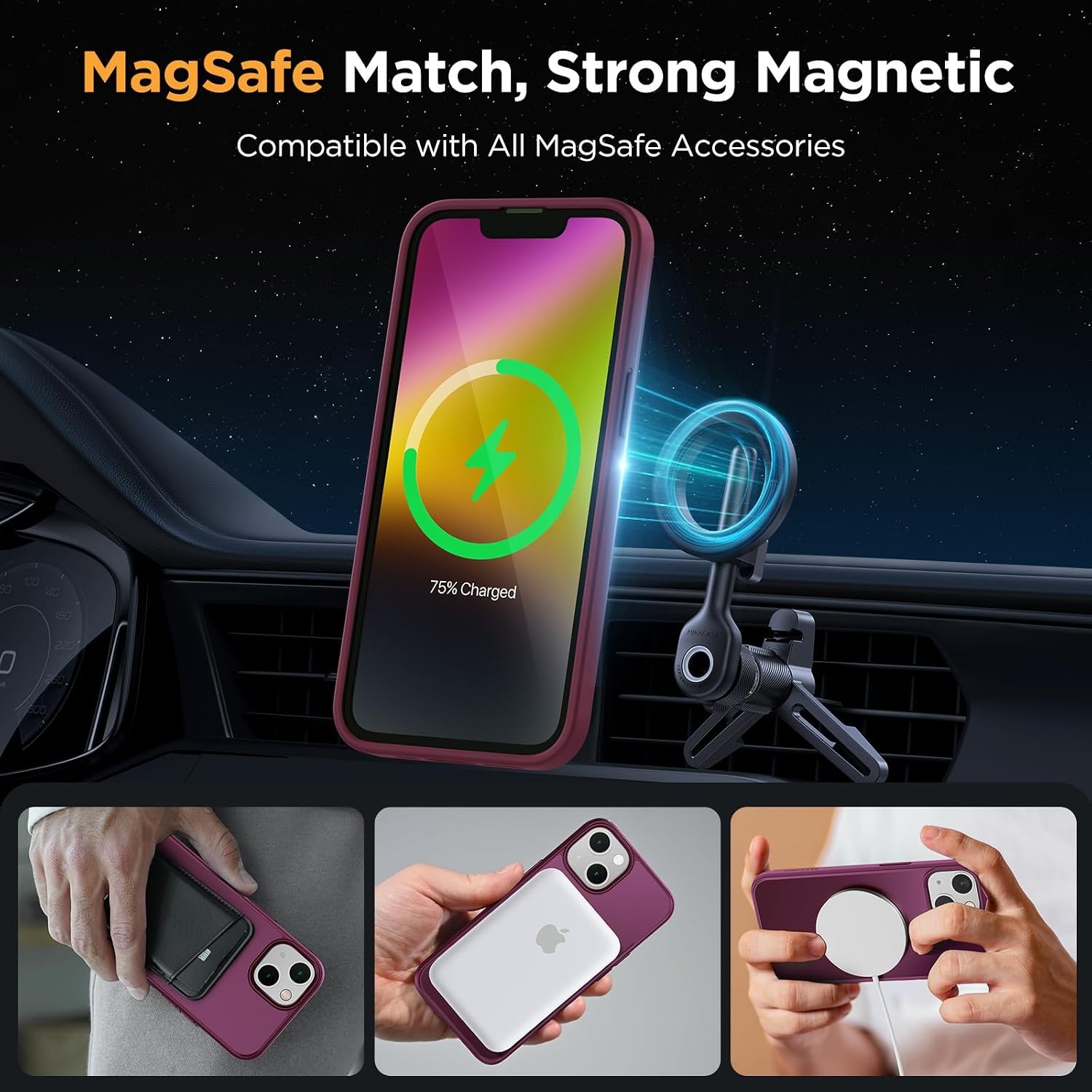 image:imageMiracase for iPhone 16 Pro Matte Series Case Magnetic OrangeWine Red