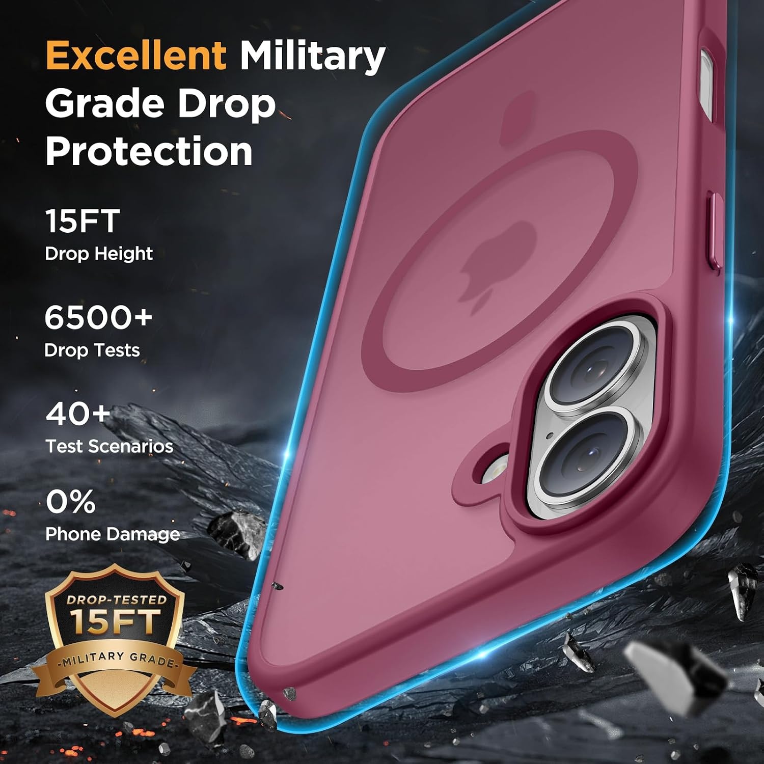 image:imageMiracase for iPhone 16 Pro Matte Series Case Magnetic OrangeWine Red